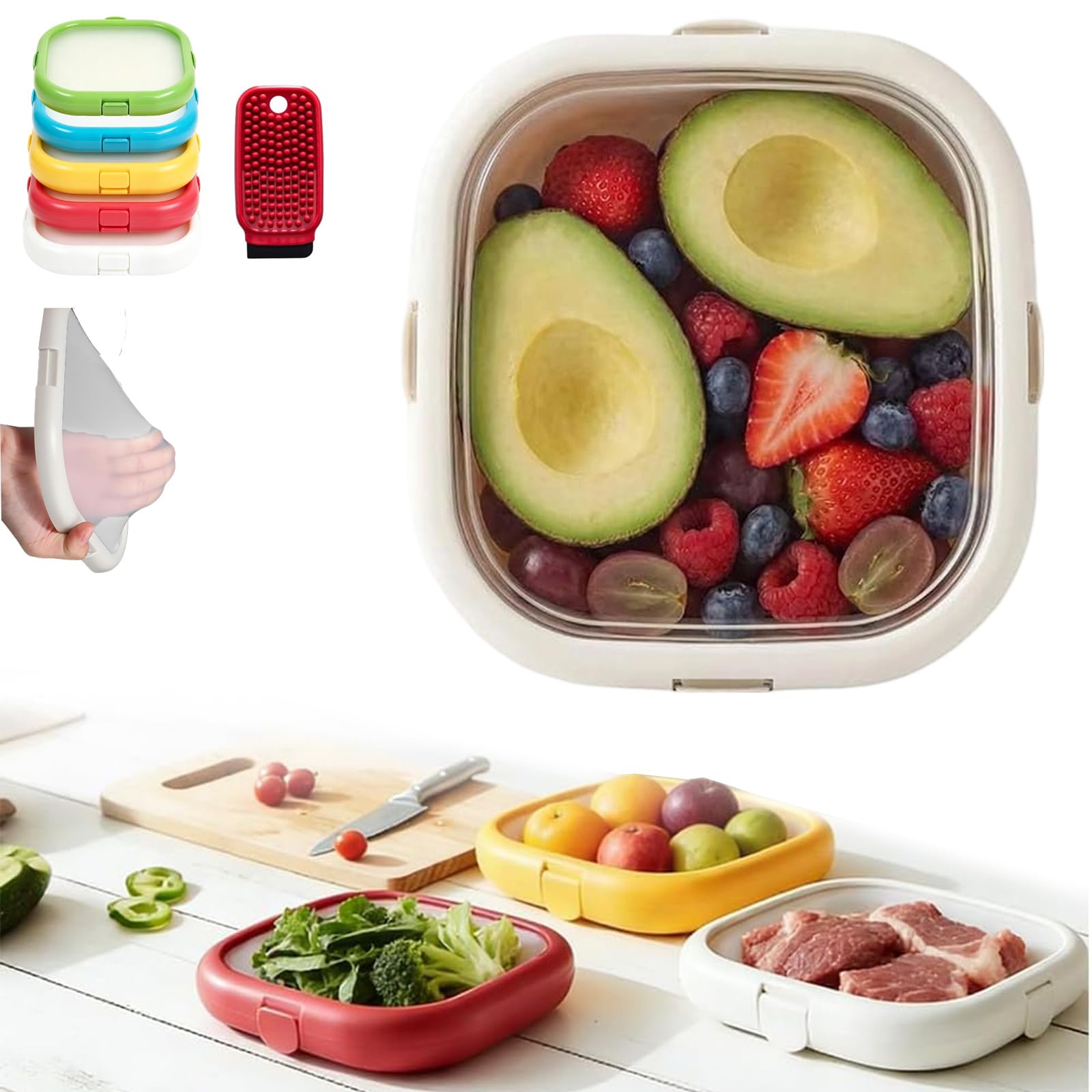 Snrtevu 2026 Silicone Containers for Storing Fruits and Vegetables, Fruit Storage Containers for Fridge, Fresh Organisers Stackable Space-Saving, Keep Salad, Avocado Fresher Longer (WHITE)
