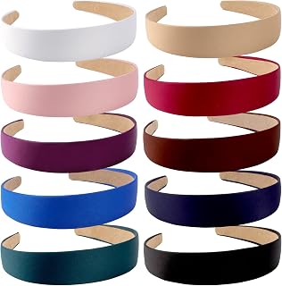 Wecoe 10 Pack Satin Headbands 1 Inch Wide Non-Slip for Women Girls - Red White Black Pink Purple Fashion DIY Hair Accessories