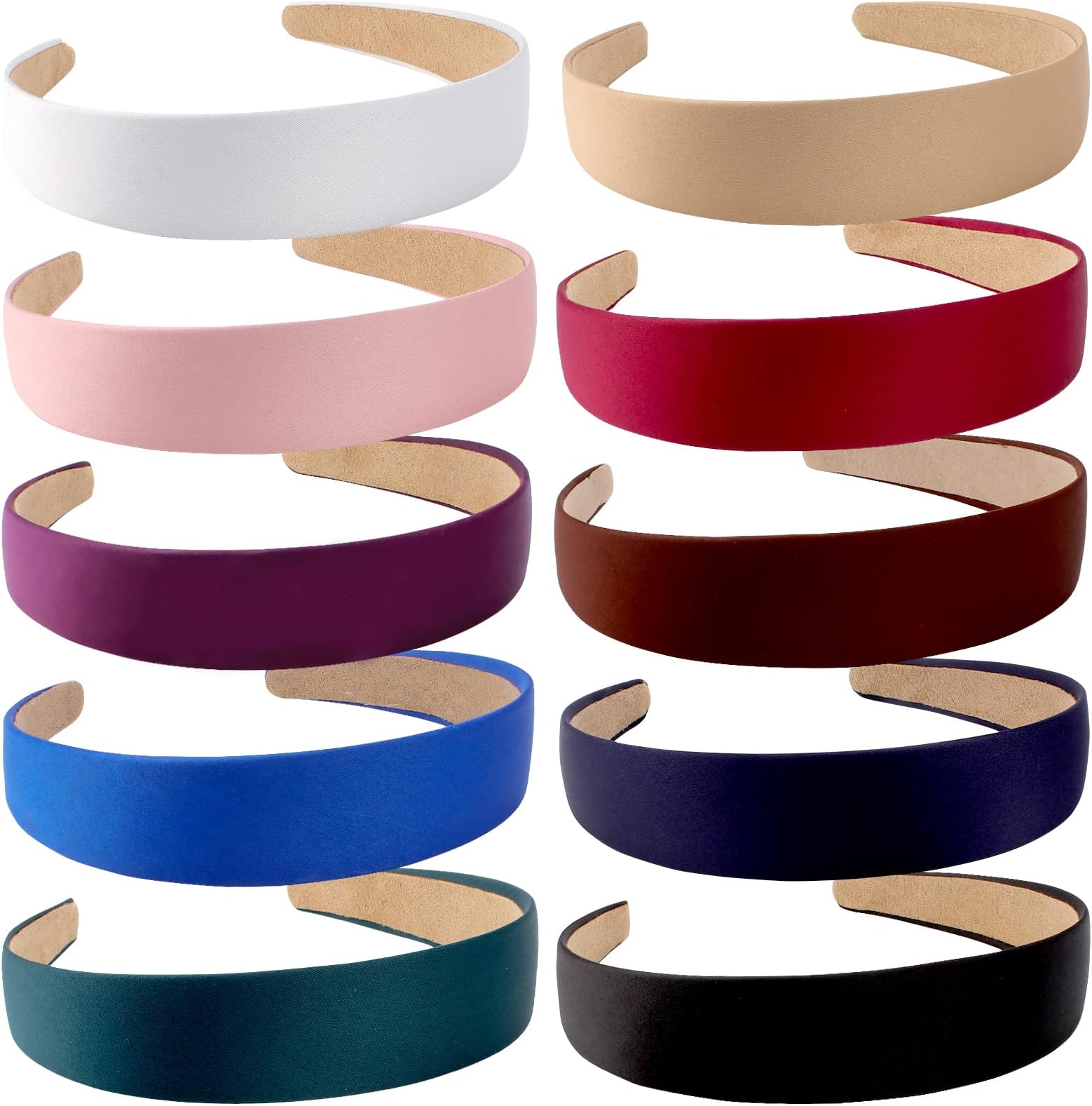 Wecoe Headbands for Women Girls, 10 Pcs 1 Inch Wide Satin Headbands No Slip Fashion Thin Solid Hair Bands for Daily Wear, Party, Cosplay, Diy Costume Hair Accessories, Diademas Para Mujer De Moda