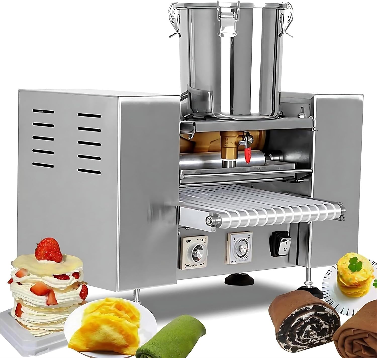 Automatic Cake Crust Machine, Mille Crepe Maker, Produces 100-300 Pieces per Hour, Adjustable Speed for Cakes, Tortillas, Pizzas