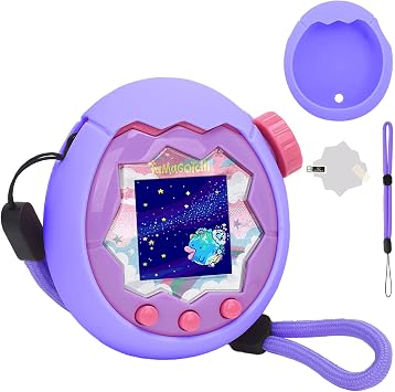 YouKnow Silicone Case for Tamagotchi Paradise Interactive Toy Digital Pet, with Screen Protector and Wrist Strap Purple