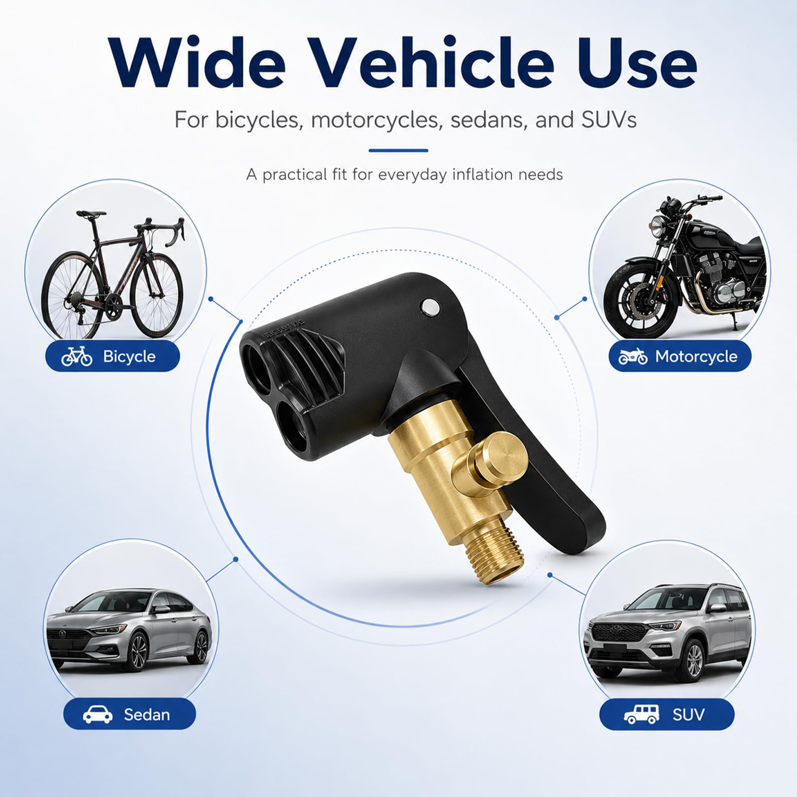 2 Stück Ventiladapter für Autoreifen, Messing mit Verriegelungsclip, Pumpenköpfe mit Gewinde für Auto, Motorrad, Fahrrad, LKW, Bus, Kompressor und Luftschlauch