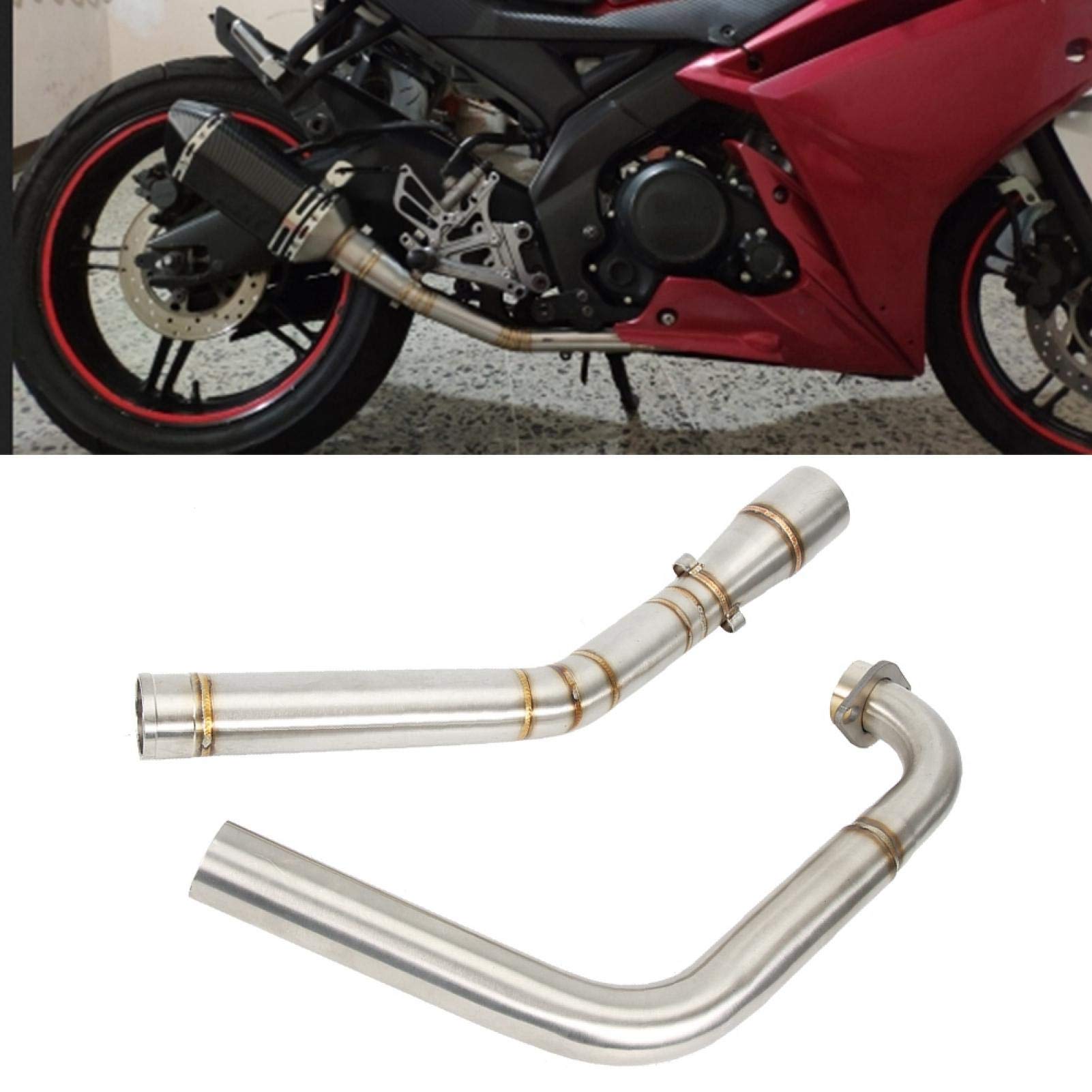 Rura wydechowa motocykla, Yzf R125 wydech, modyfikacja motocykla Dioche Motocykl średnia rura łącząca pasuje do Yzf R15 Mt-15 Mt-125 2008-2017