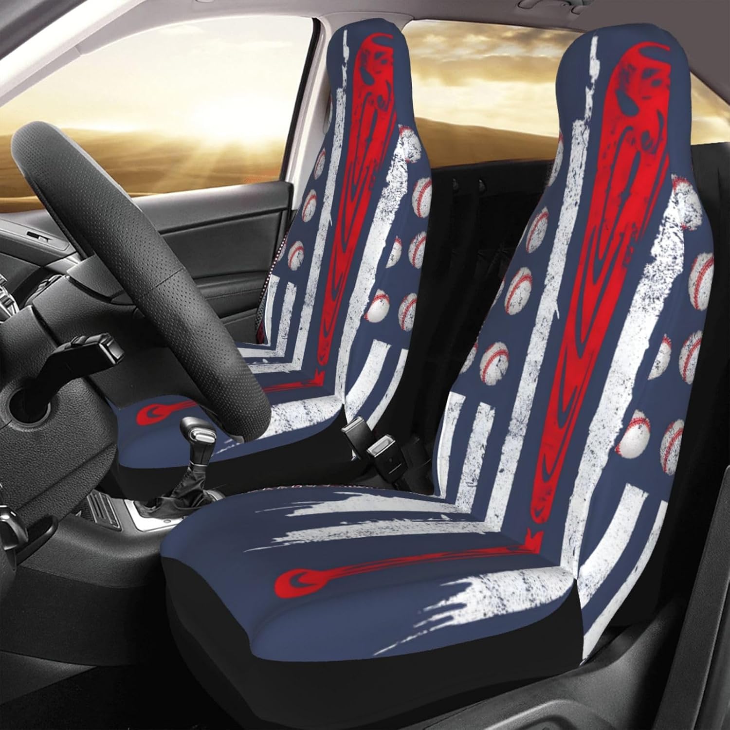 Texture Baseball Chart Car Seat Covers 2-Pack - Fit for Sedans, Trucks, Suvs, Automotive Seat Protectors with Reinforced Stitching