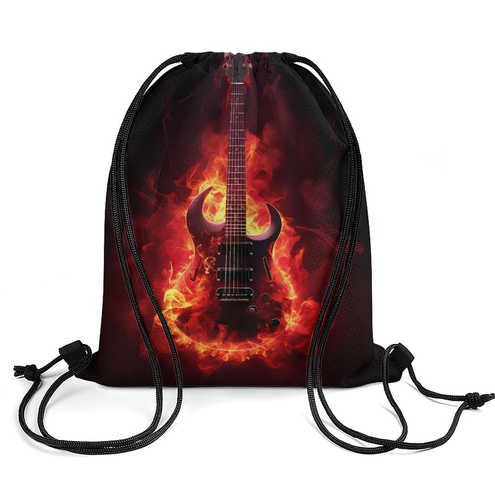 Red Guitar Drawstring Backpack Durable Sport Gym Bags Daypack for Men Women 35 * 42cm