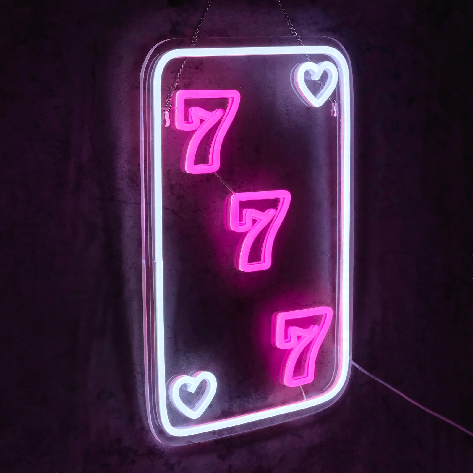 Lucky 777 neonowy znak do dekoracji ścian, przyciemniany, różowy, poker, LED, znaki świetlne do sypialni, szczęścia, siedmiu, neonowe światło do pokoju gier, salonu, dekoracja na imprezę,