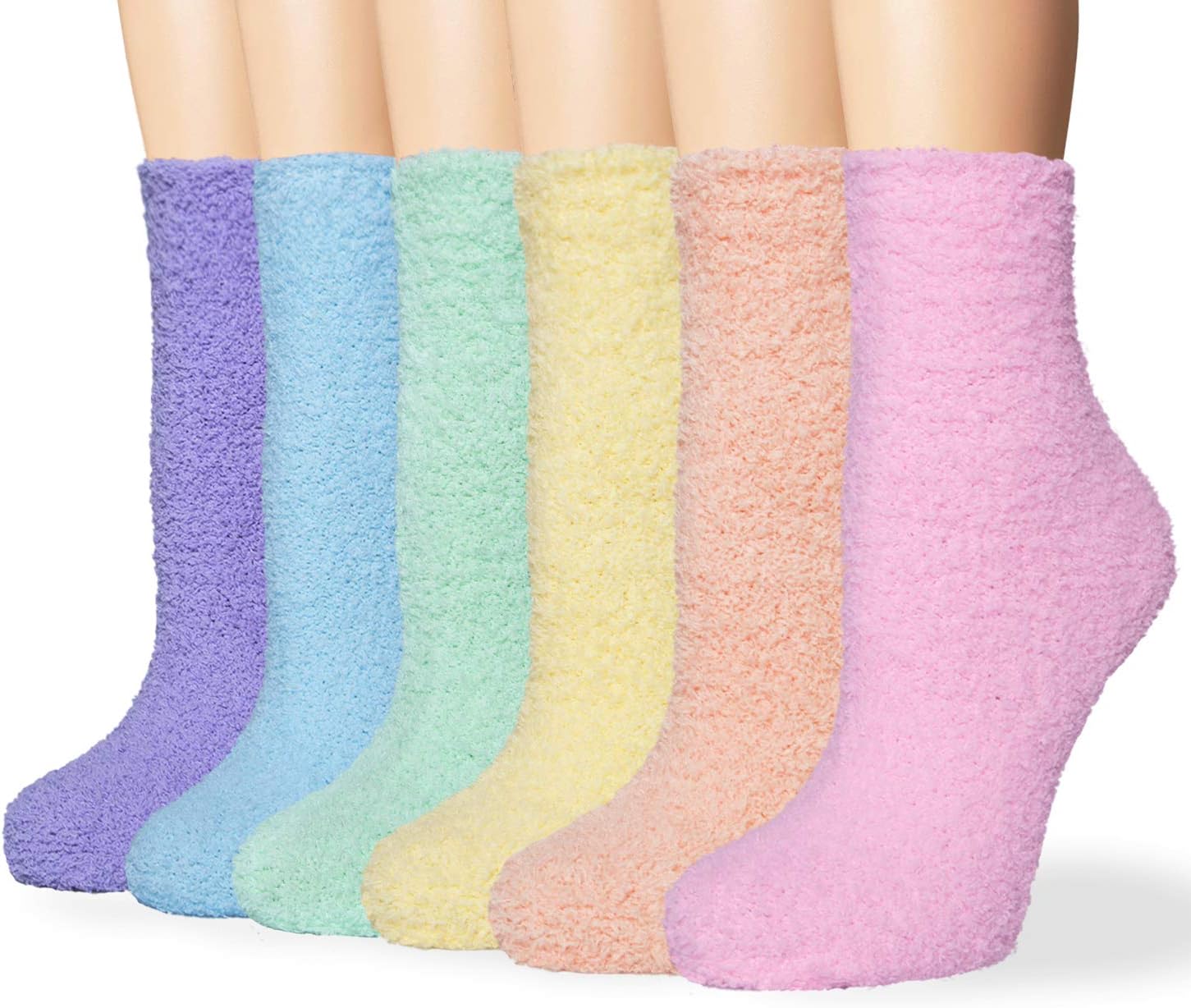 6 Pairs Women’s Fuzzy Socks — Winter Warm Soft Cozy Fluffy Microfiber House Sleeping Slipper Socks Christmas Gifts (A3-Rainbow Socks)