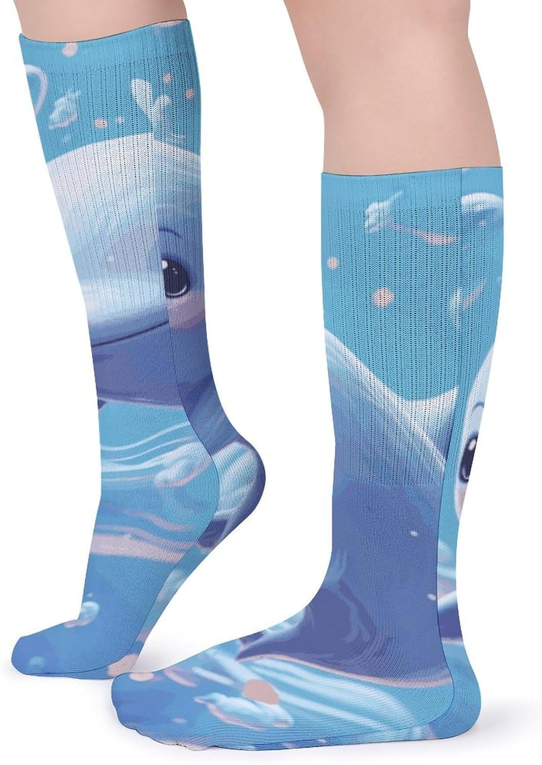 Breathable Crew Sock, Moisture Wicking, Athletic Calf Socks, Cozy | Cute Fish Compression Socks for Women Men, Lightweight High Work Socks for Business, Casual