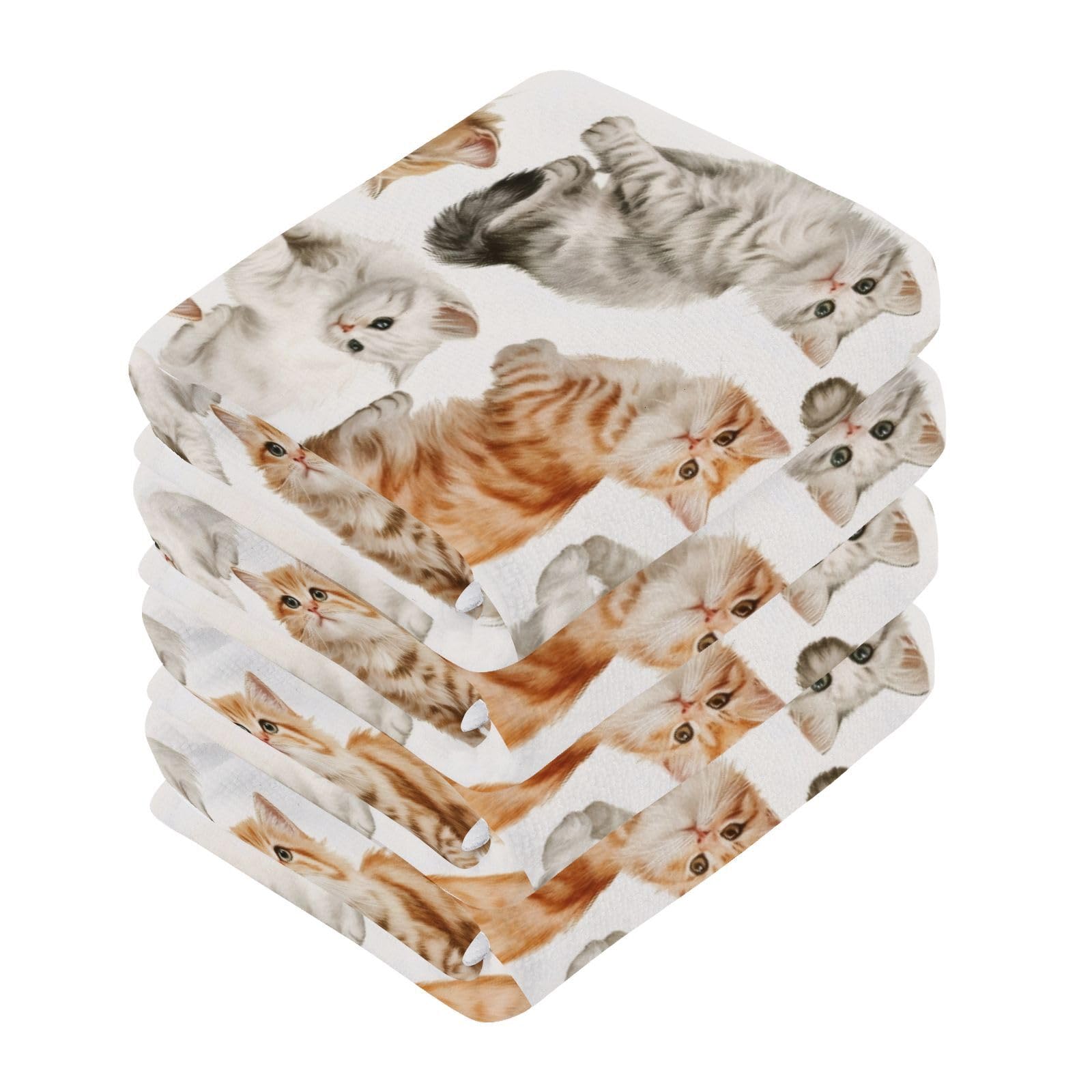 Msyxl 2-Pack Playful Cats Washcloths for Bathroom, 12x12in Cotton Wash Cloths Soft Absorbent Face Cloths Towel for Your Face Body