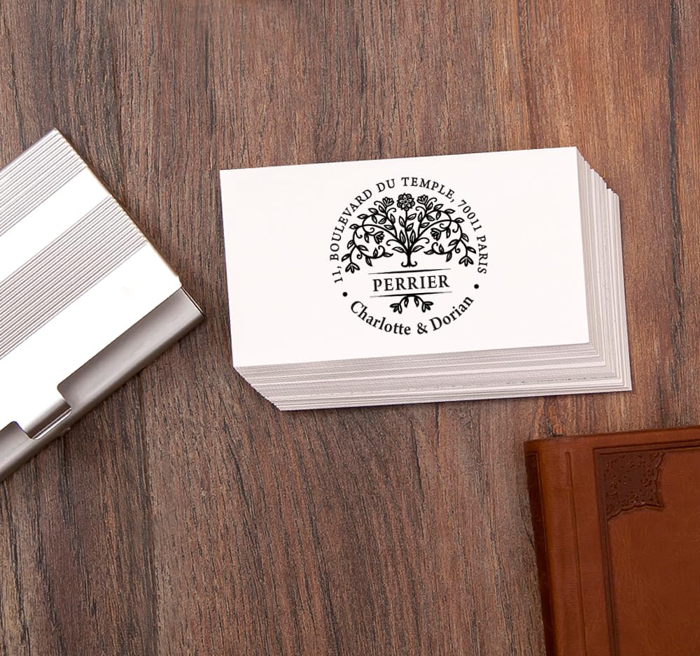 Albero della Vita Famiglia Timbro Indirizzo di Casa Personalizzabile, Fiore Ramo di Albero, Fatto a Mano Regali Originali in Scatola Speciale
