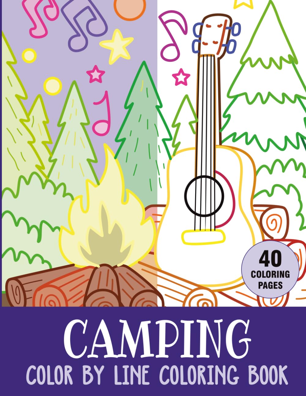 Camping Color by Line Coloring Book: Thick and Bold Colored Outlines for Easy Coloring