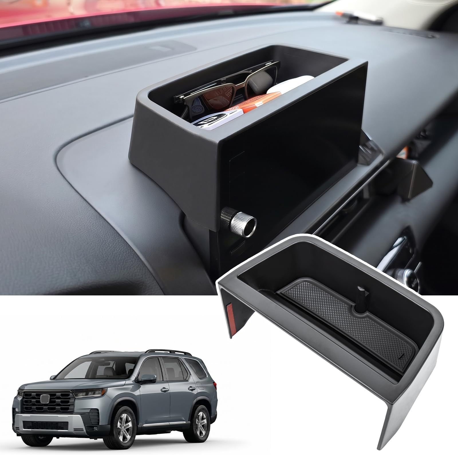 Dash Storage Box for 2023 2024 Honda Pilot Center Console Organizer Insert Behind Screen for Pilot EX-L/TrailSport/Touring/Elite Dashboard Storage Tray Phone Holder Interior Accessories