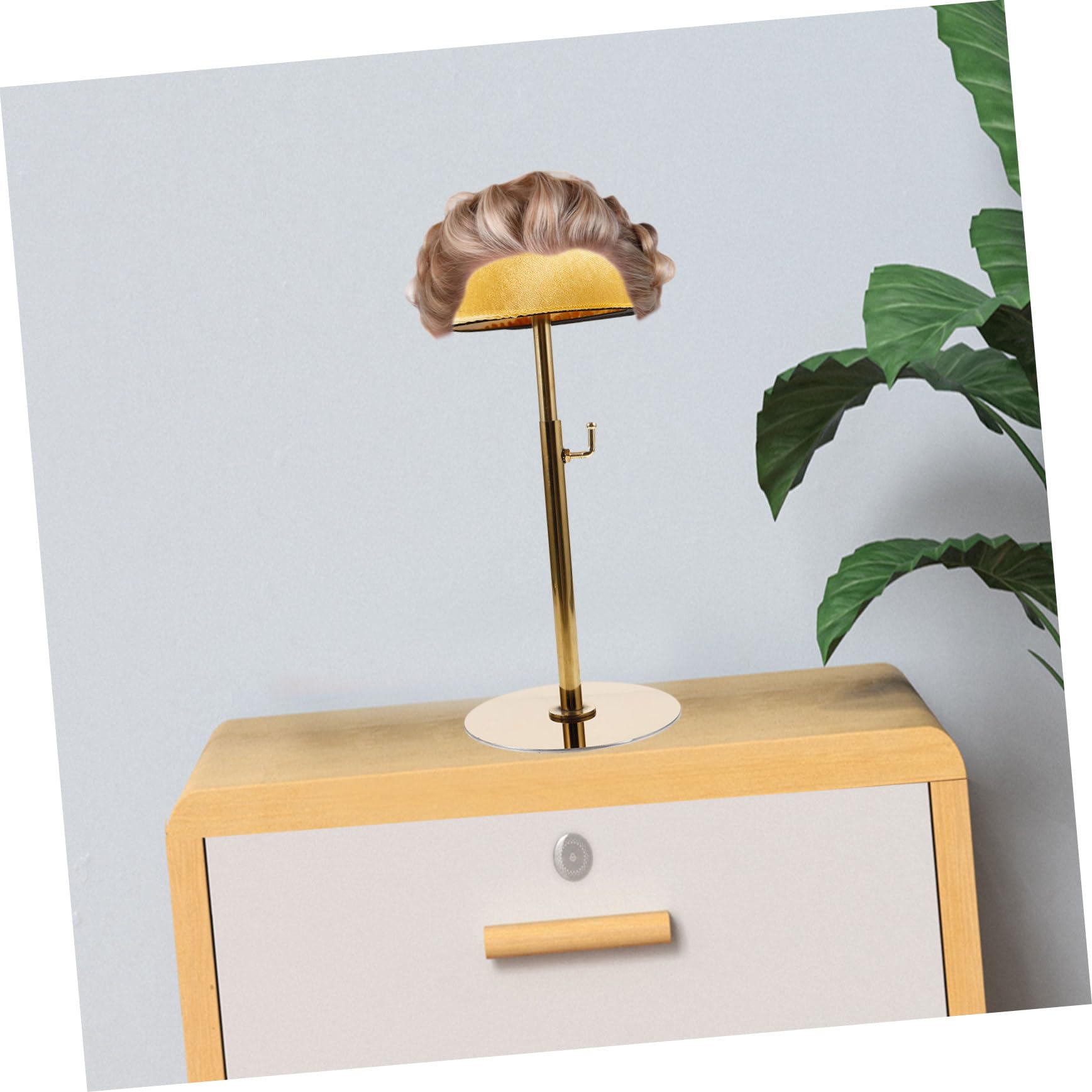 Healvian Soporte para Peluca de Metal Dorado con Ajuste de Elevación