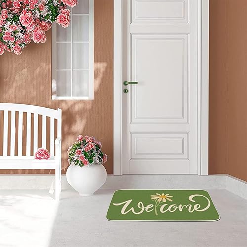 Miniatura 5 de Tapete decorativo de bienvenida de primavera, tapete decorativo de flores para casa de campo de bajo perfil, tapete para decoración del hogar,