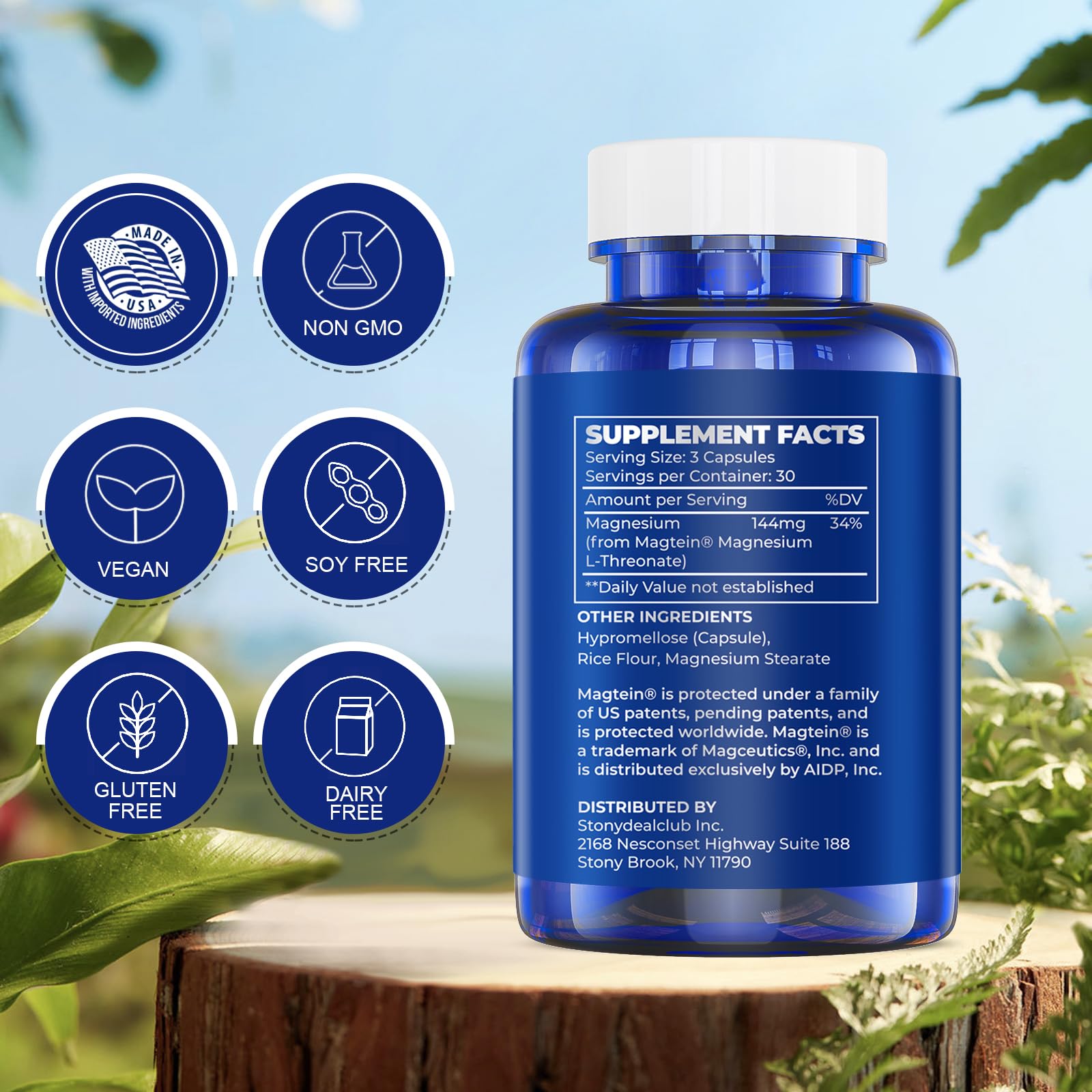 Magnesium L-Threonate Capsules, Original Patented Magtein™ Form of Magnesium (Mg), Improve Memory, Cognition and Sleep Quality (90 Capsules)