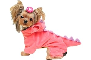 DELIFUR Dinosaur Dog Halloween Costume Pet Dino Hoodie for XXS Dogs Cats (Pink)