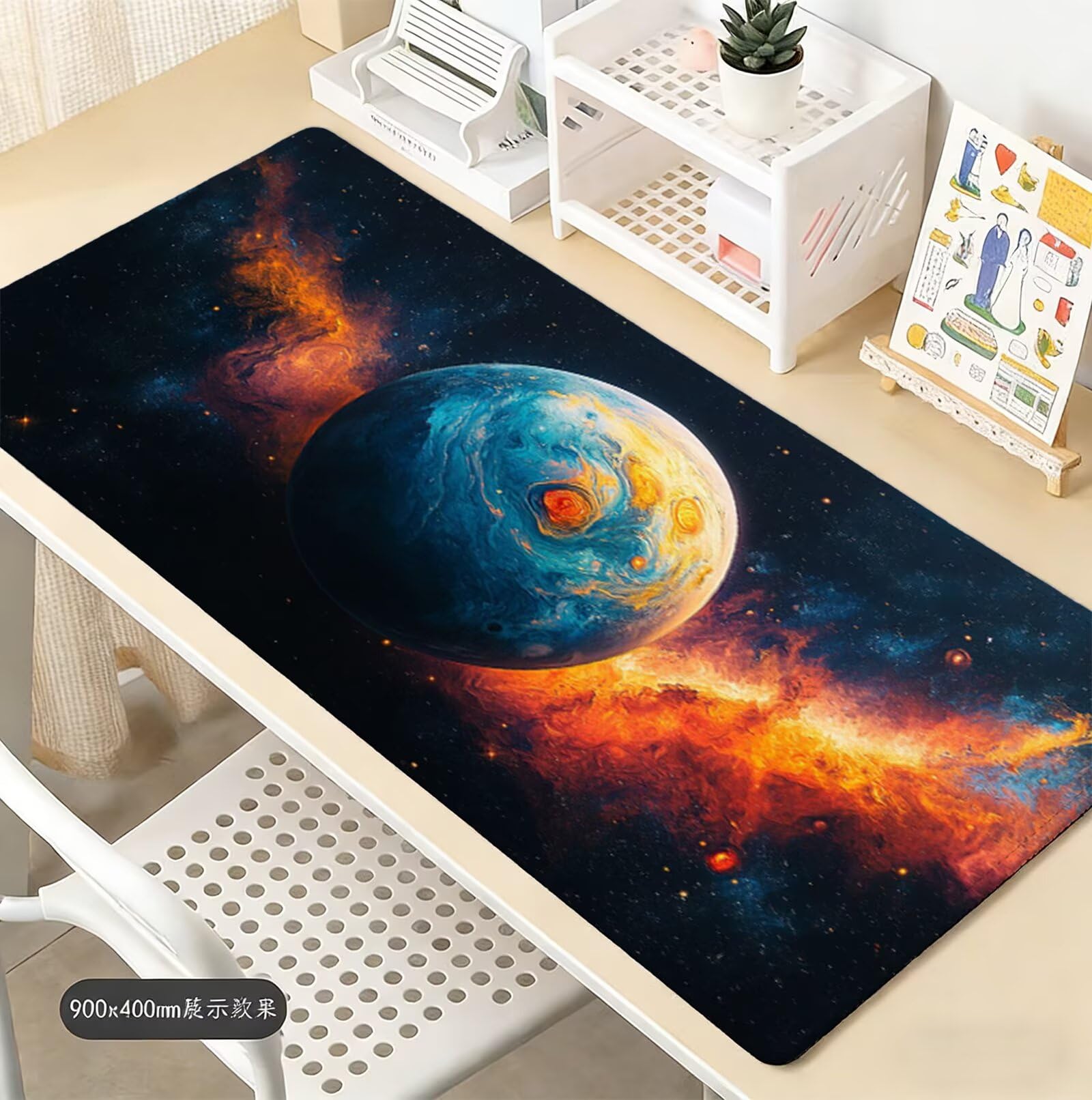 Podkładka pod mysz Planeta Podkładka pod mysz XXL 1200 x 600 mm, podkładka pod biurko ze zszytymi krawędziami, podkładka pod mysz krajobrazową z wodoodporną i antypoślizgową gumą, do biura i domu