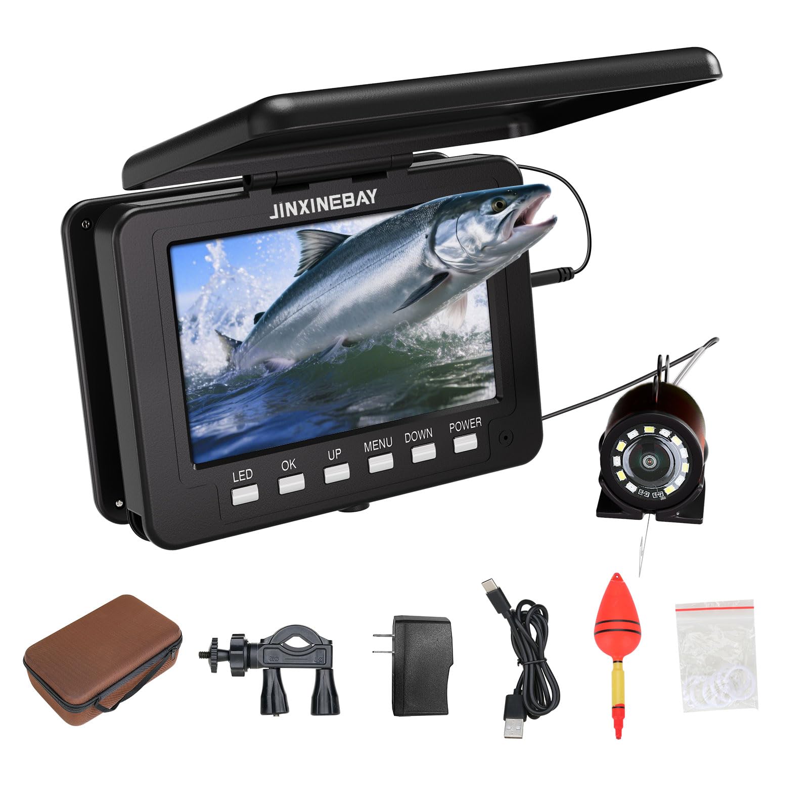 Underwater Fishing Camera,Portable 5" Ice Fishing Camera Underwater, USB-C Charge, 3-Grade IR Lighting, 4X Zoom, 1000TVL Ice Fishing Fish Finder for Boat Lake Kayak Ice Fishing (15M/50FT)-image-38