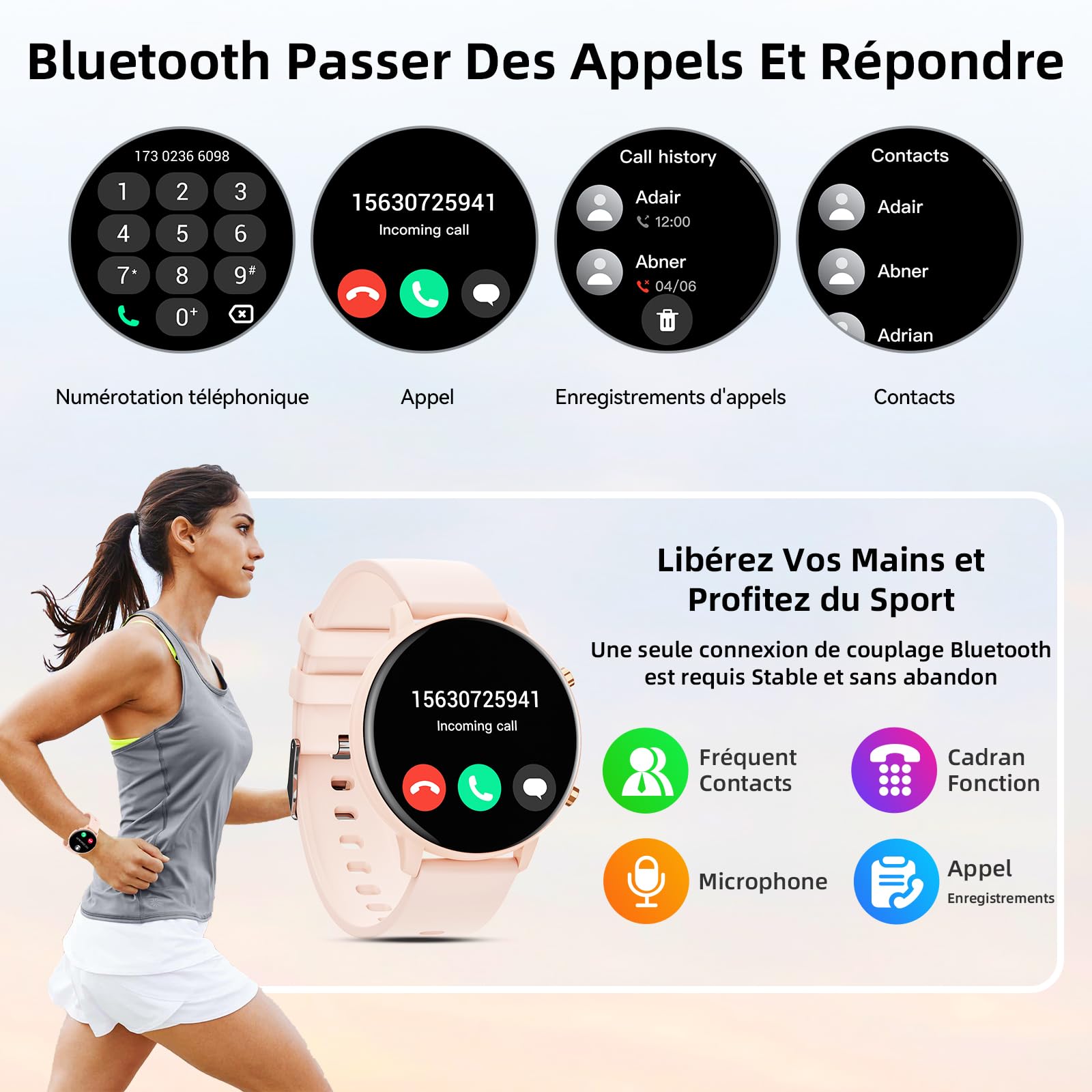Hwagol Montre Connectée Homme Femme 1.39" Smartwatch avec Podometre, Moniteur Sommeil, avec 140+ Sportifs, Smartwatch Montre Intelligente Bracelet pour Android iOS