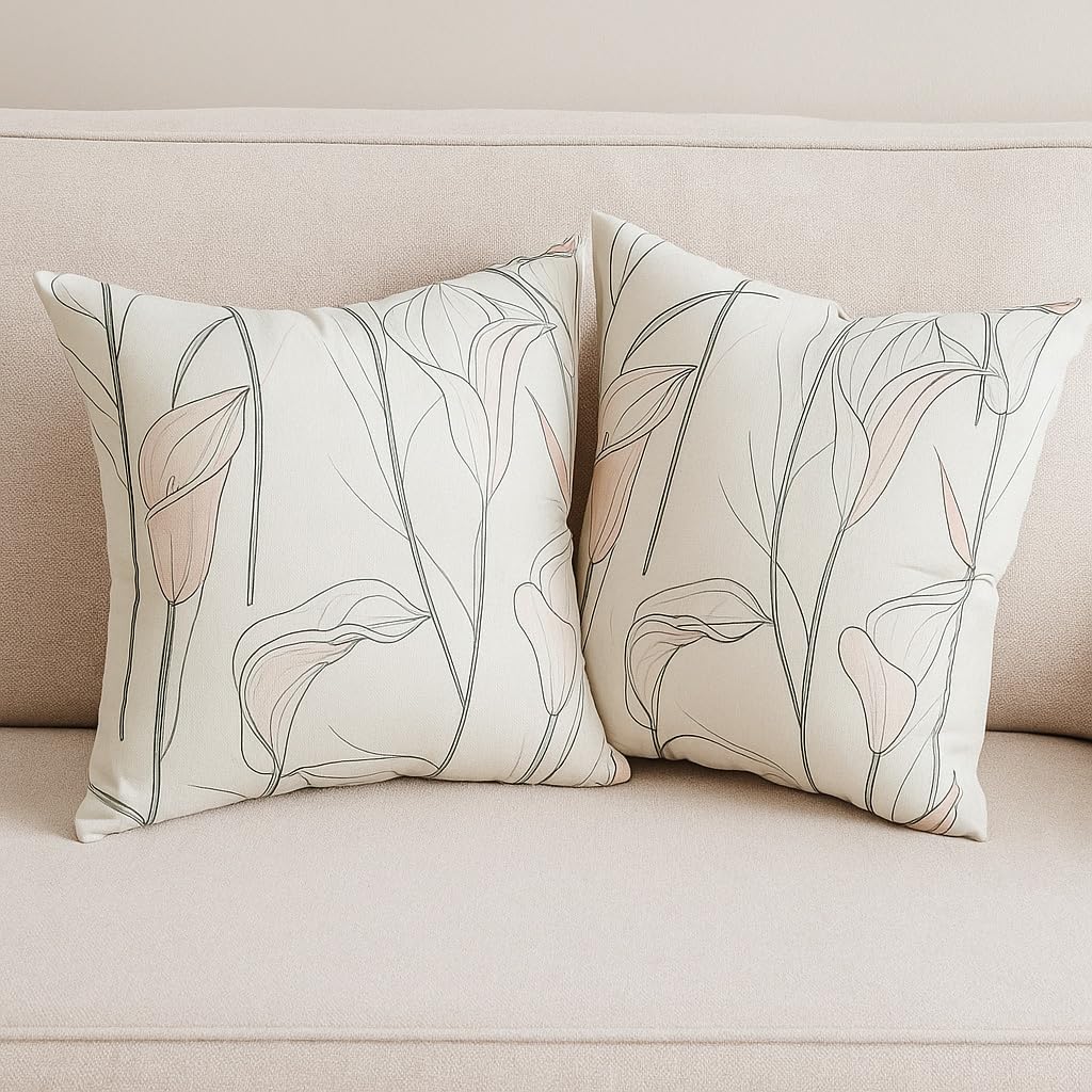 Wikorunwa Beige Floral Pillow Covers 18x18 Set of 2, Neutral Modern Boho Accent Decorative Couch Throw Pillow Cases Square Cushion Covers Farmhouse