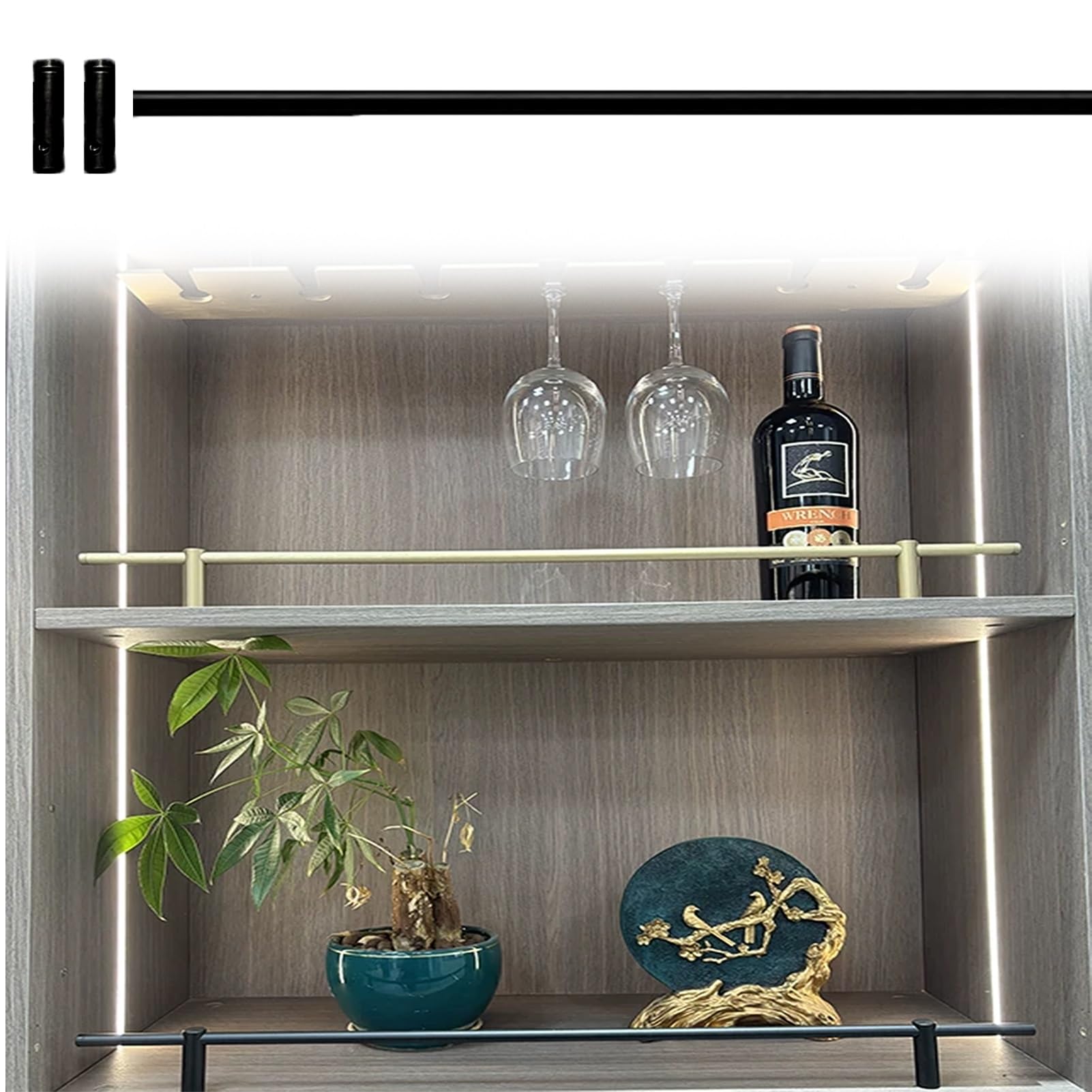 Minglez Black Gallery Rail For Shelves Metal Guardrail Bar For Wood Shelves 48 36 30 28 22, Shelf Guard Rail Decorative For Kitchen Cabinet, Straight Floating Shelf Railing Rod(,45Inch/114.3Cm)
