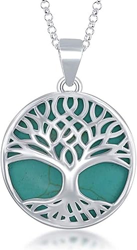 Collares de plata de ley con piedra turquesa y abulón de madre de perla para mujer, collar del árbol de la vida, collares con colgante únicos,
