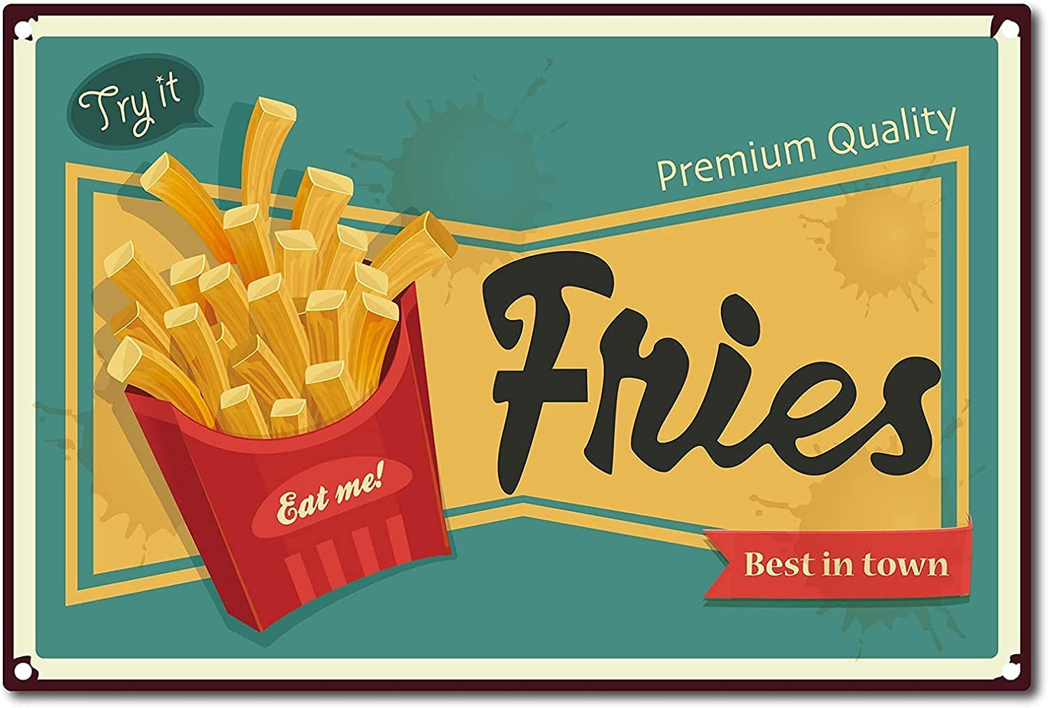 Haosensix Food Metal Tin Sign Premium Quality Fries Retro Poster Home Coffee Restaurant Bar Poster Painting 8x12 Inch