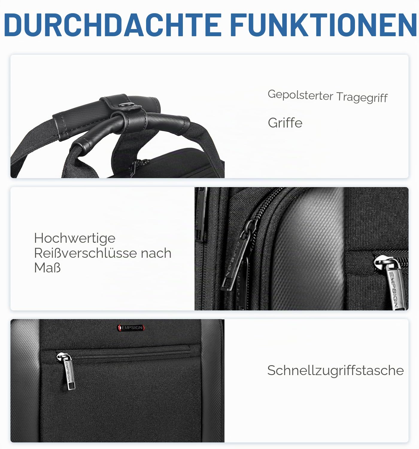 EMPSIGN Business Trolley Laptoptasche mit Rollen, Rolling Laptop Case mit Rädern bis zu 17,3 Zoll Laptop wasserdichte Aktentasche für Geschäft/Pendeln/Reisen/Schule, Schwarz
