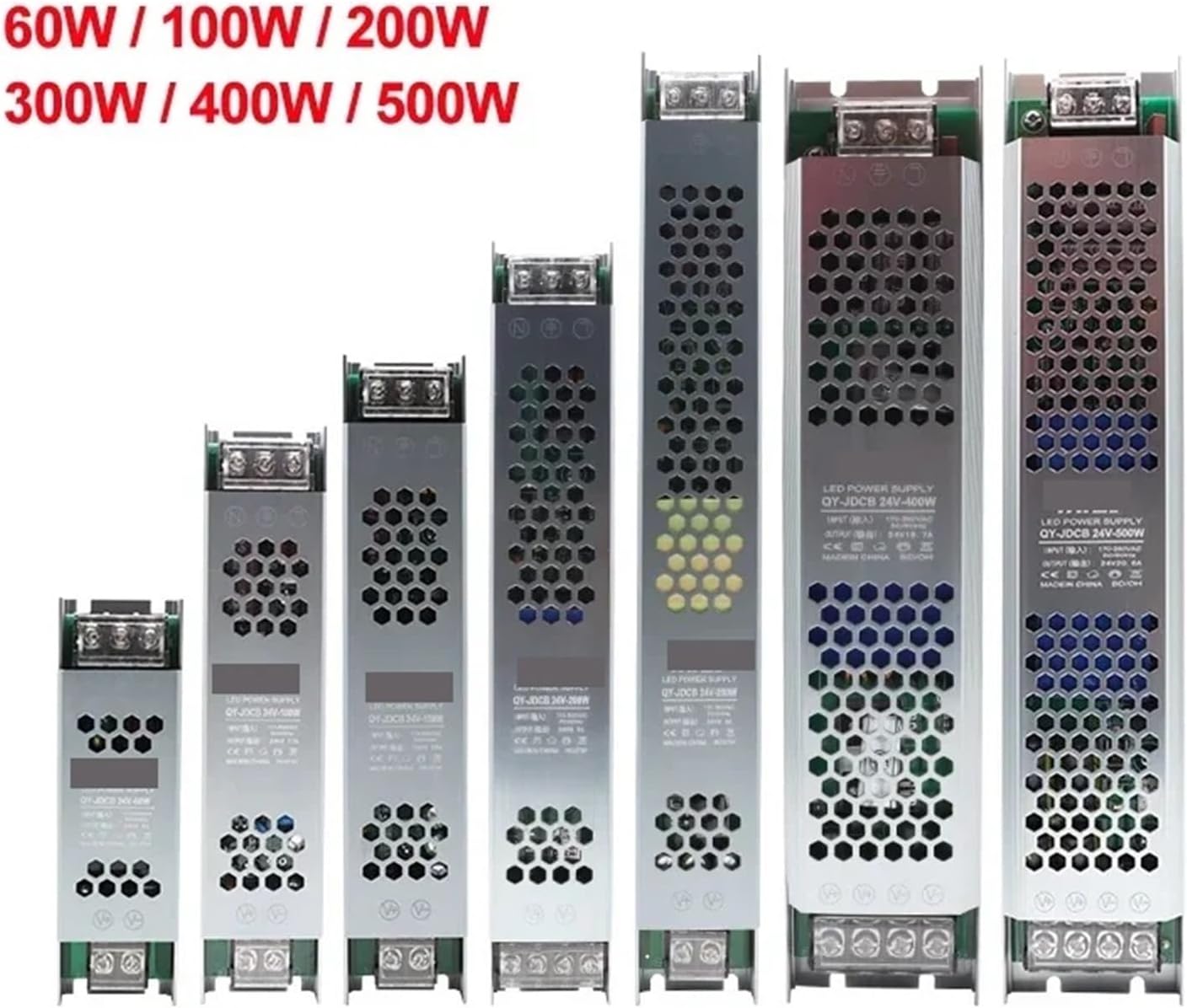 12V 24V LED Power Supply 60W 100W 200W 300W 400W 500W Ultra Thin AC/DC Transformer LED Driver Converter for LED Strip Lighting(60W,24V)