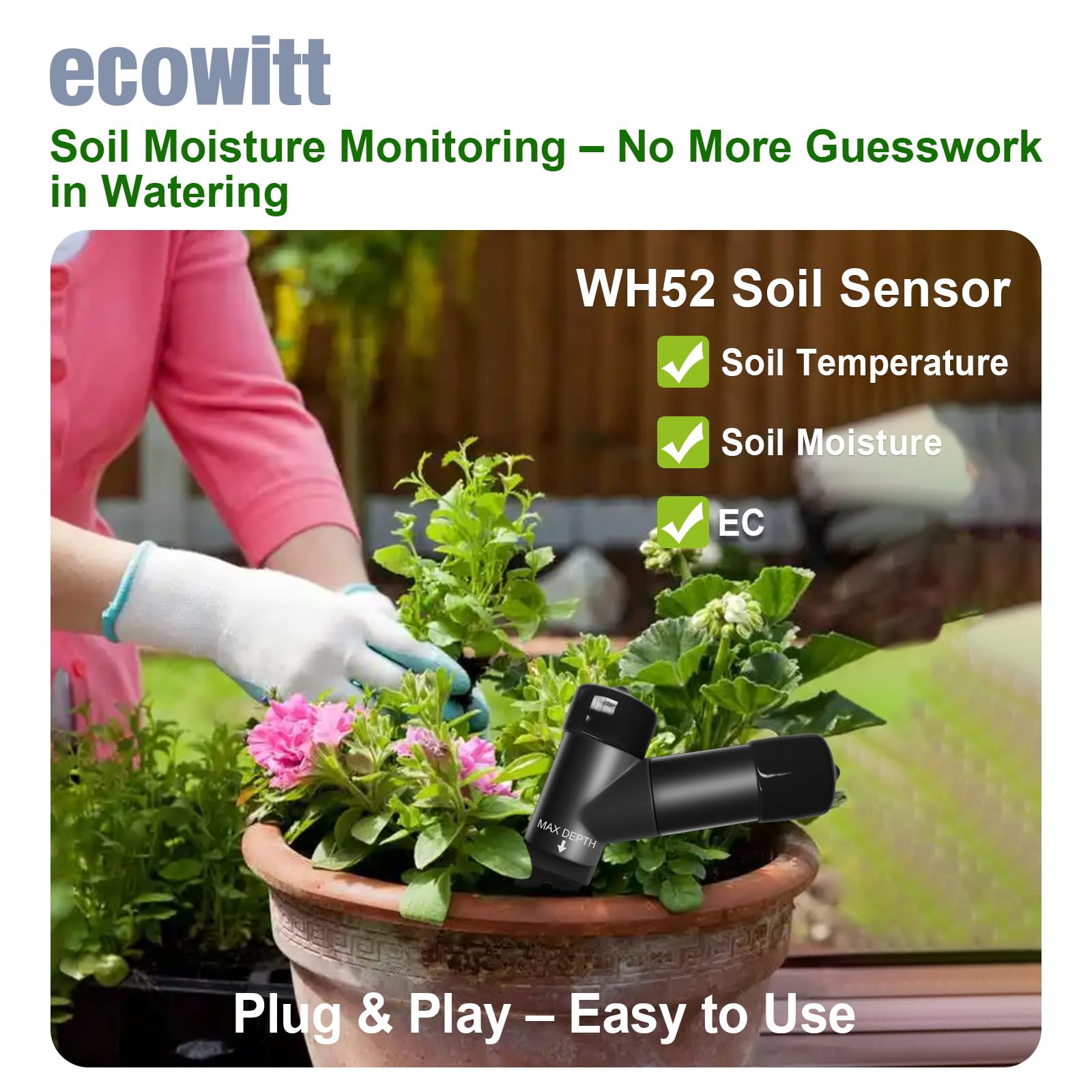 ECOWITT WH52 16-Kanal Bodenfeuchtesensor Boden-EC-Sensor Temperaturmesser Hygrometer Pflanzenwasser-Monitor