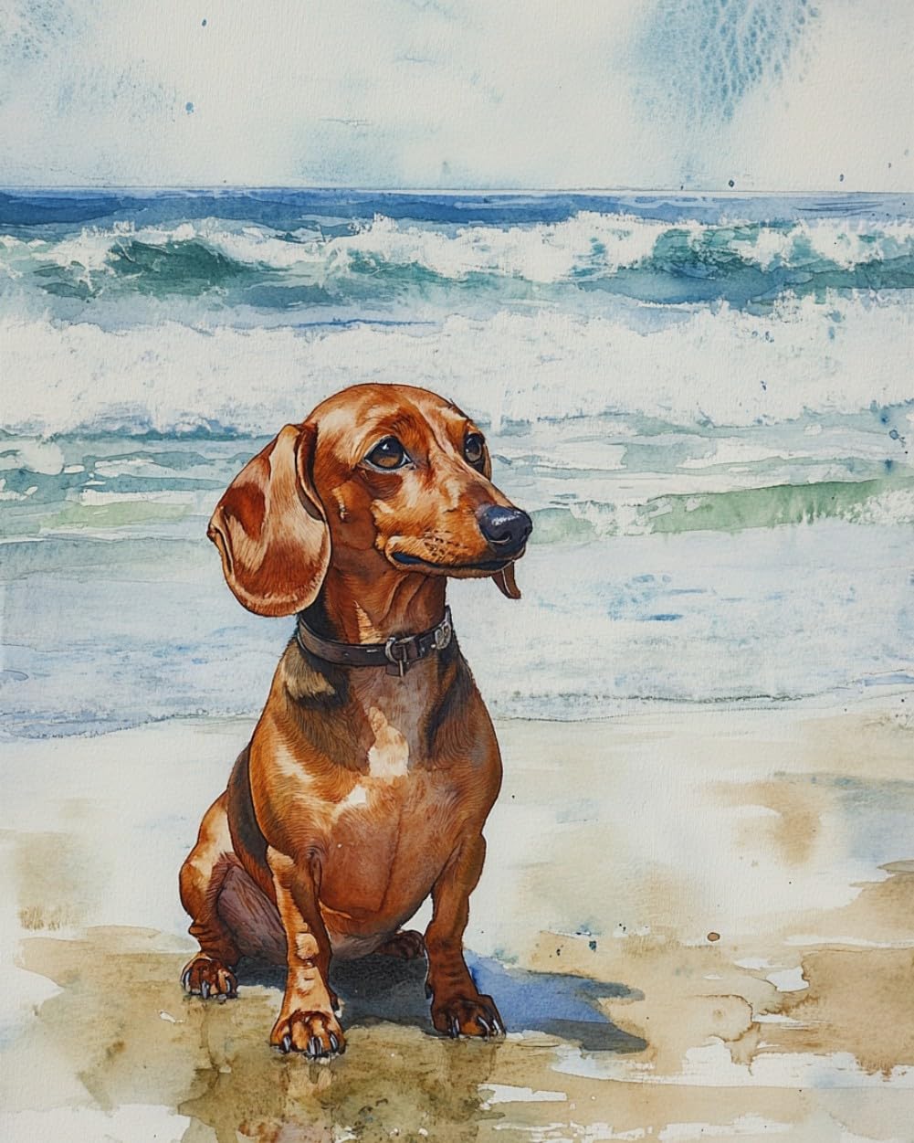 WANMIU Paint by Numbers for Adults, 40x50 cm Acrylic Oil Paints by Numbers for Adults Beginner Kids Seaside Dachshund-1 Painting Kit with 4 Brushes Watercolor Paints Easy