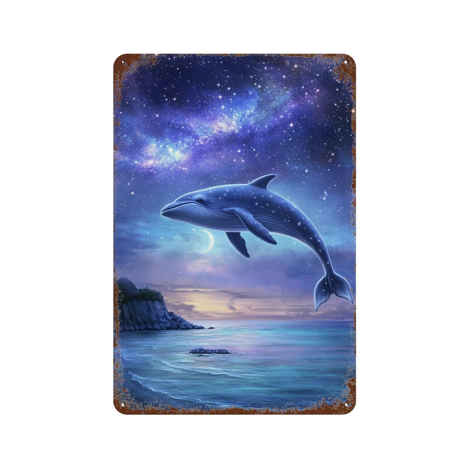 Whale in Starry Sky-3 11.8"x7.9" Rustic Tin Plaque, Retro Wall Decor for Garage, Bar And Workshop Decor