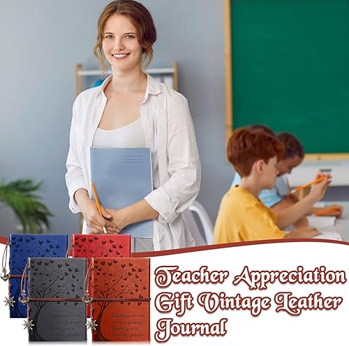 Miniatura 4 de 4 piezas de regalo de agradecimiento para profesores, 200 páginas, diario de cuero vintage Thank You for Helping Me Grow Teacher Notebook de fin de