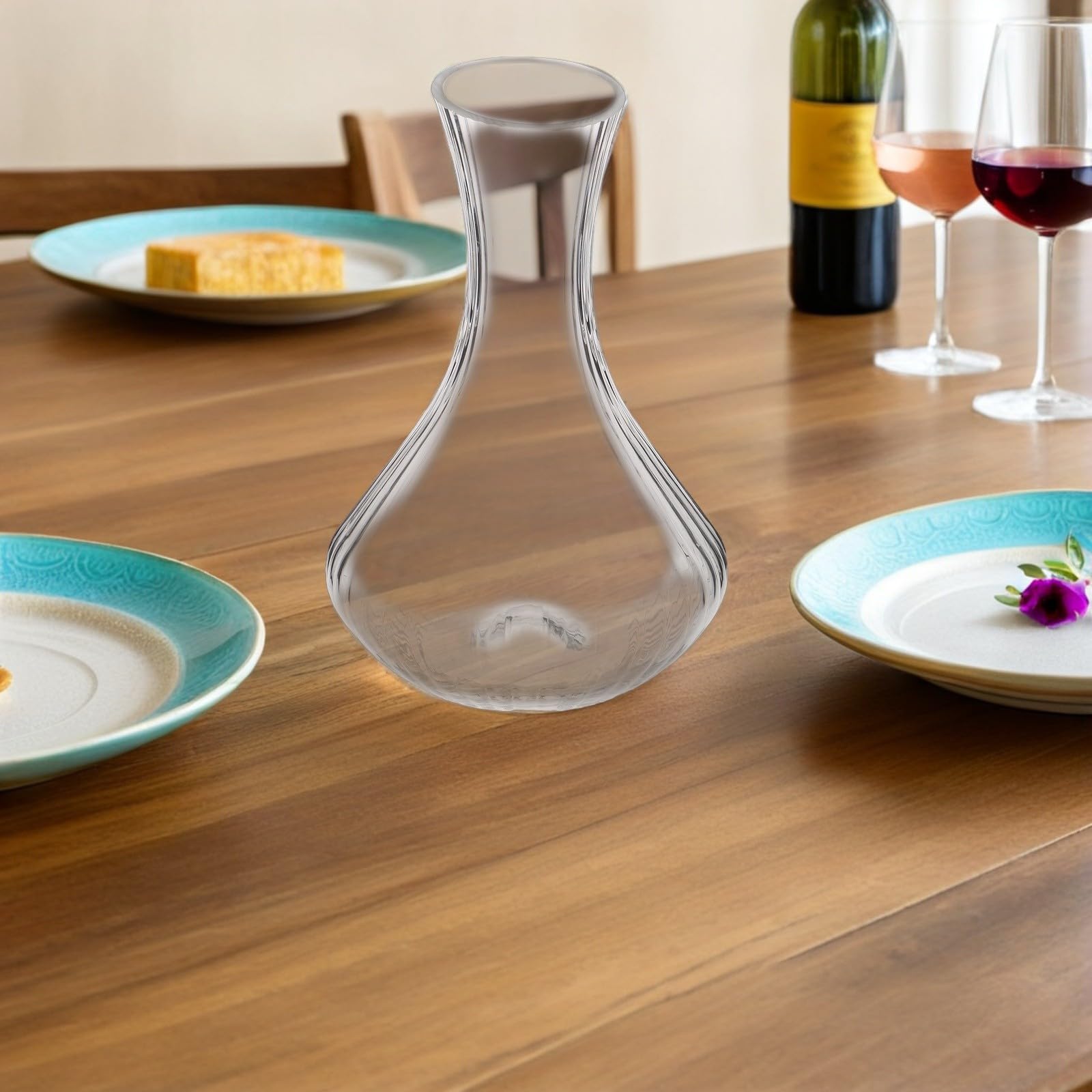 Decantador de Vino y Vidrio Boca Inclinada 1580ml Diseño a Rayas