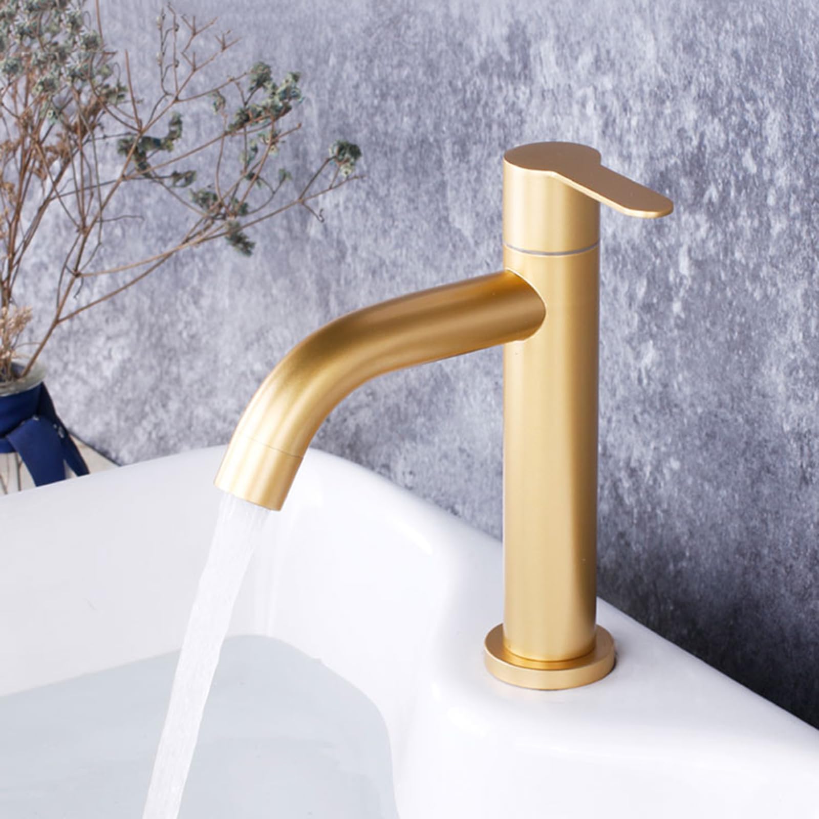 Grifo Monomando Lavabo Solo Agua Fria Oro Grifo Baño Lavabo de Acero Inoxidable,corto