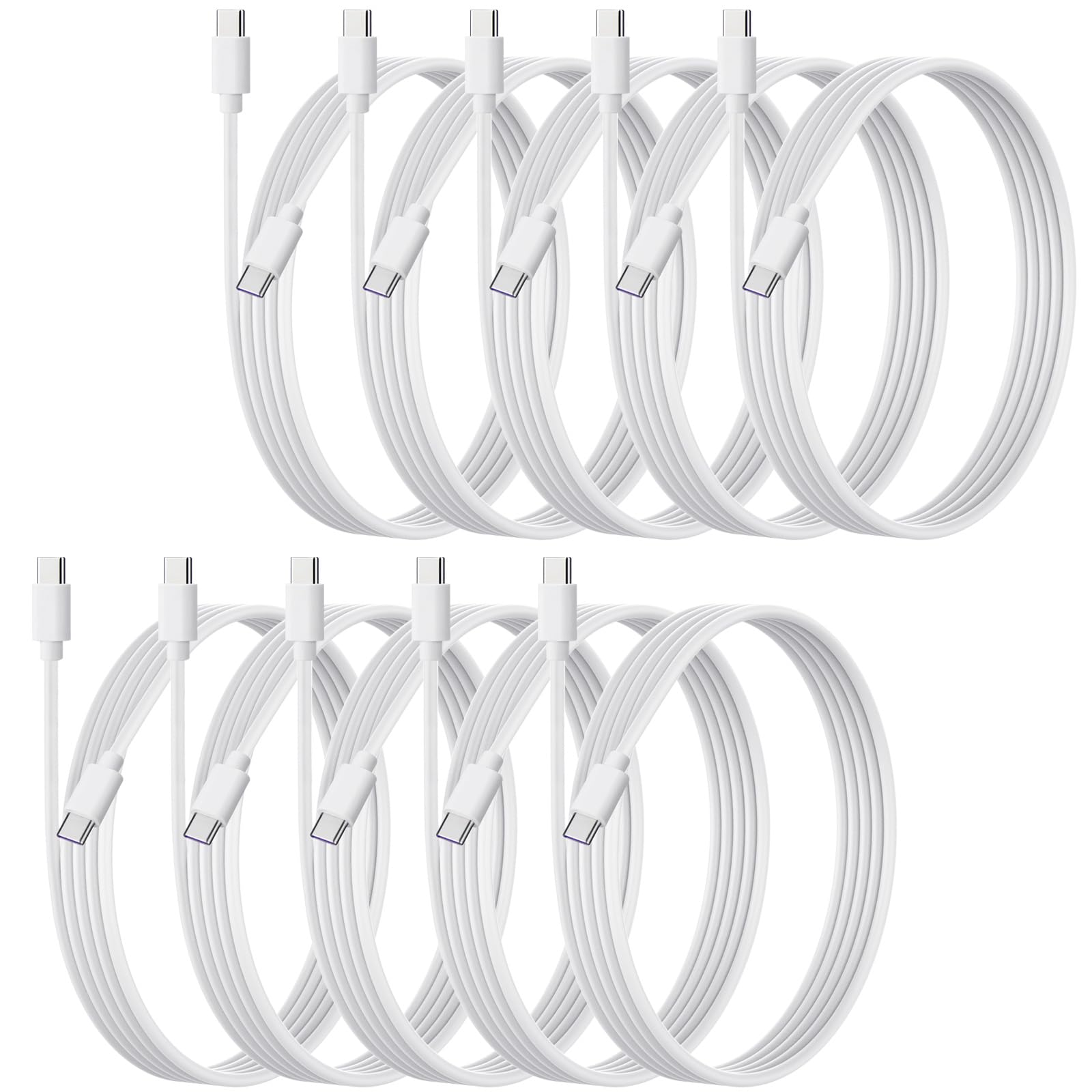 weishan 10-Pack USB C Charger Cable, Multipack PD 48W Fast Charge USB-C to Type C Bulk Charging Cords White, 3.3ft