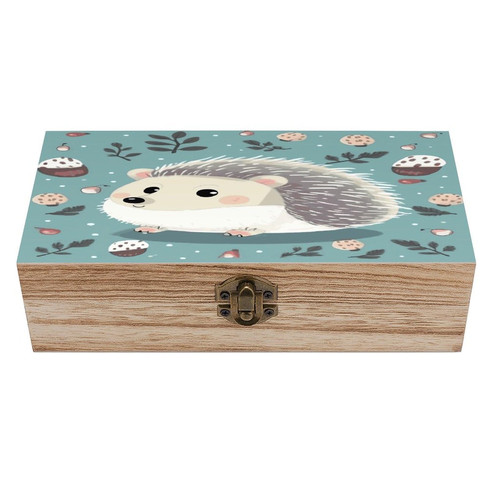 MUSM Cute Cartoon Hedgehog Wooden Storage Box Vintage Wood Box with Lid Exquisite Crafts DIY Wood Gift Boxes Fashion Jewelry Boxes Art Stash Keepsake Storage Case Large Jewelry Case