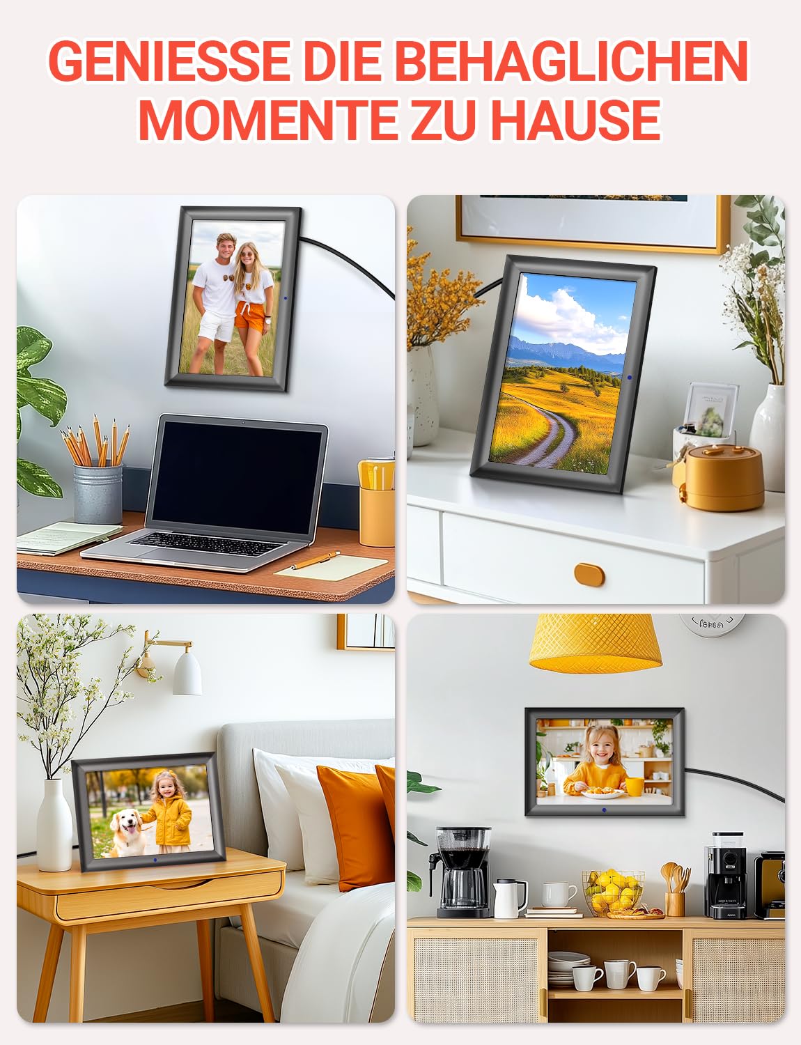 Digitaler Bilderrahmen 10,1 Zoll 1280x800 IPS USB SD-Karte Automatische Drehfunktion Foto Musik Video Player