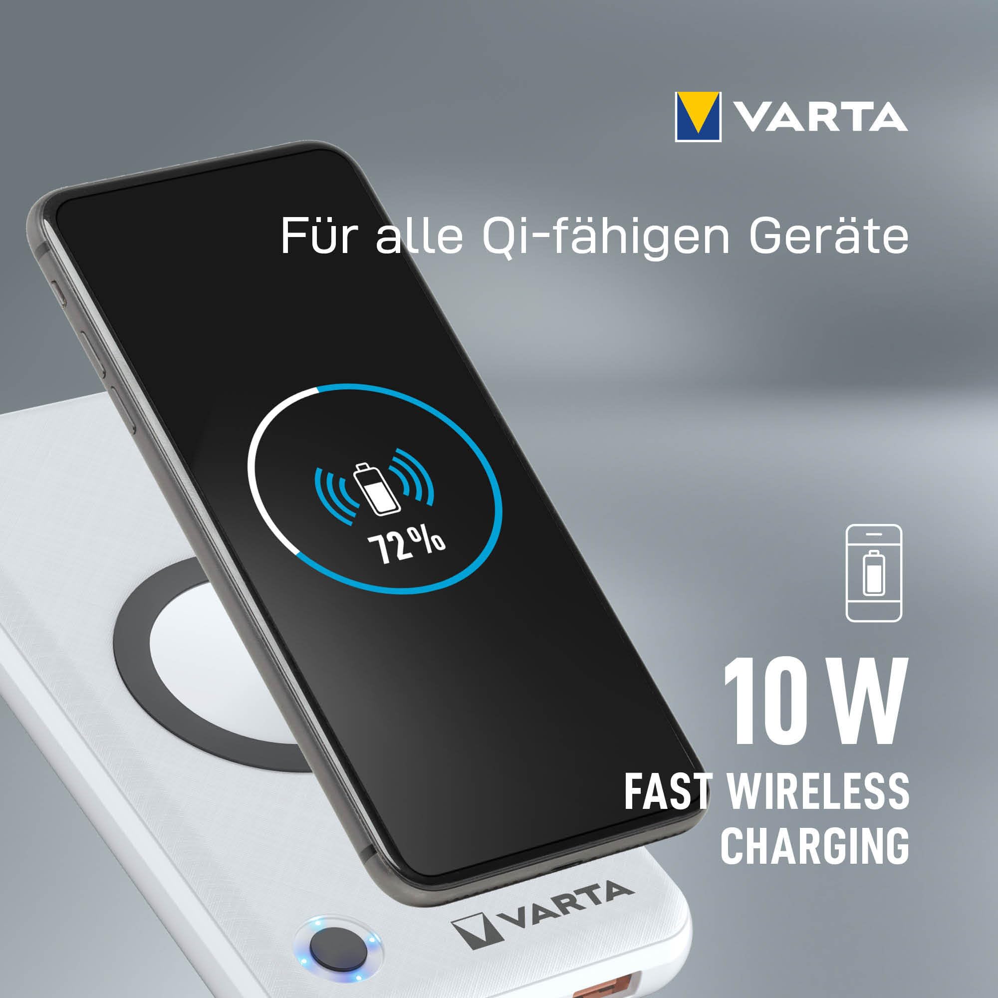 VARTA Wireless Power Bank 15000 mAh, 20 W Fast Charging, USB C PD | power bank 2 en 1 y cargador inalámbrico, Quick Charge, carga inalámbrica, cargador portátil para hasta 4 dispositivos