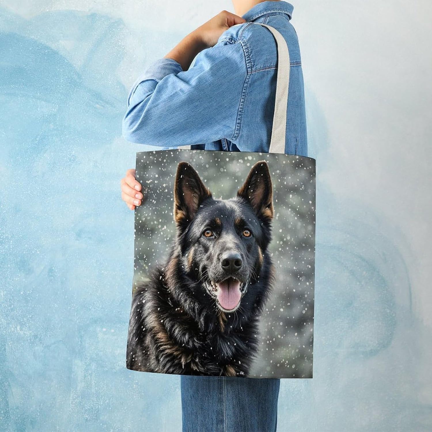 Canvas Tote Bag 16x15 In Lightweight Foldable Shoulder Hobo Purse | German Shepherd Dog, Casual Tote with 10" Strap, Everyday Carryall, for Travel Work Grocery Shopping Beach Mark Gym Yoga