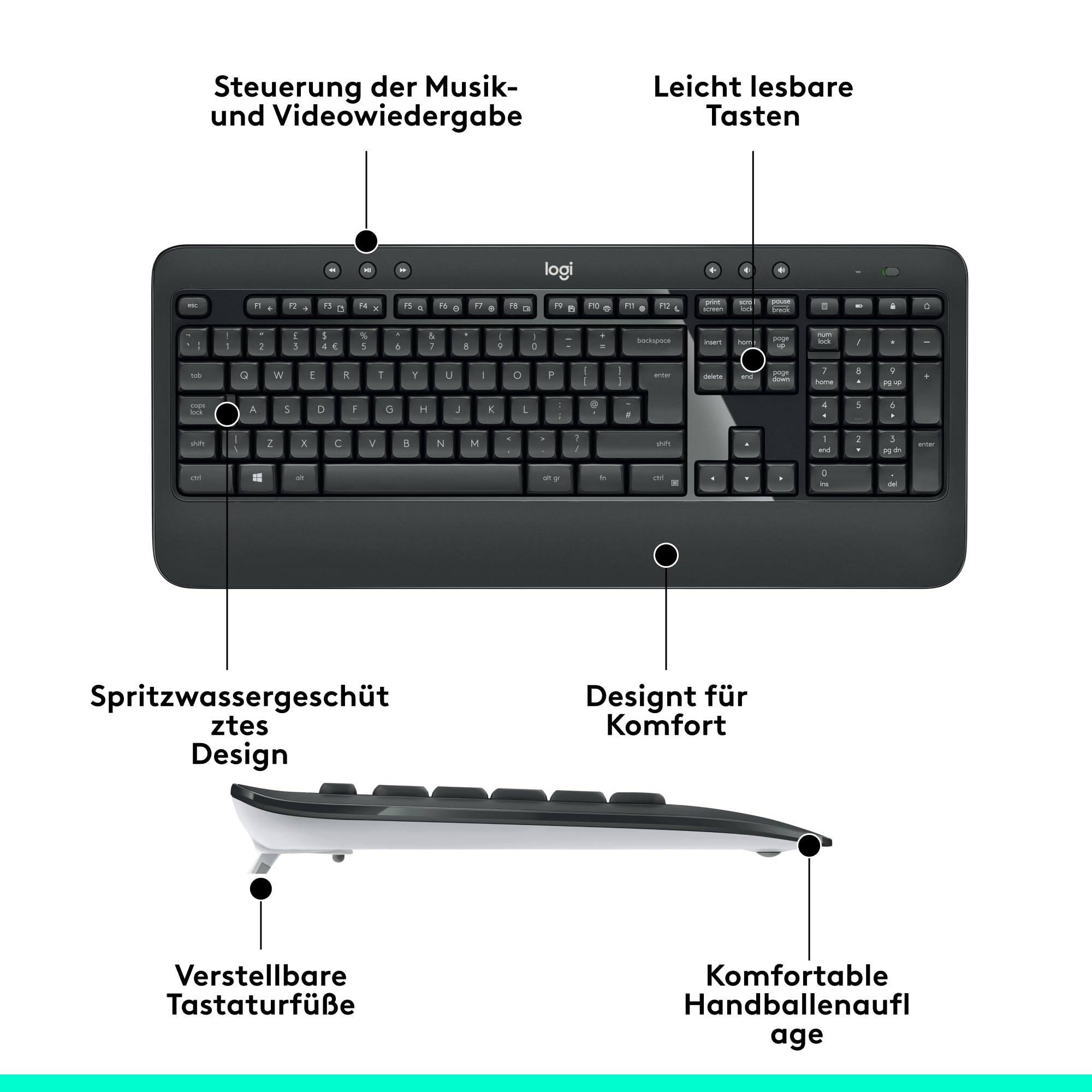 Logitech MK540 Advanced Kombi – Kabellose Tastatur und Maus für Windows, Deutsche QWERTZ-Tastatur – Schwarz