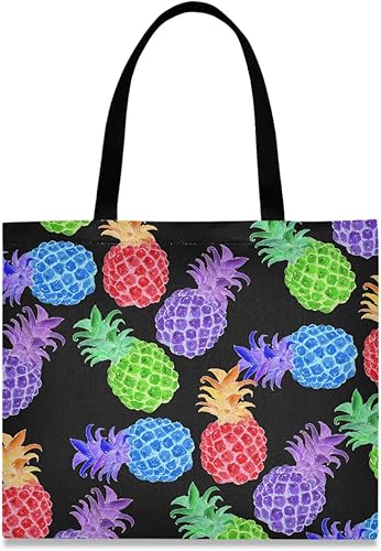 visesunny Women's Large Canvas Tote Shoulder Bag Colorful Pineapple Top Storage Handle Shopping Bag Casual Reusable Tote Bag for
