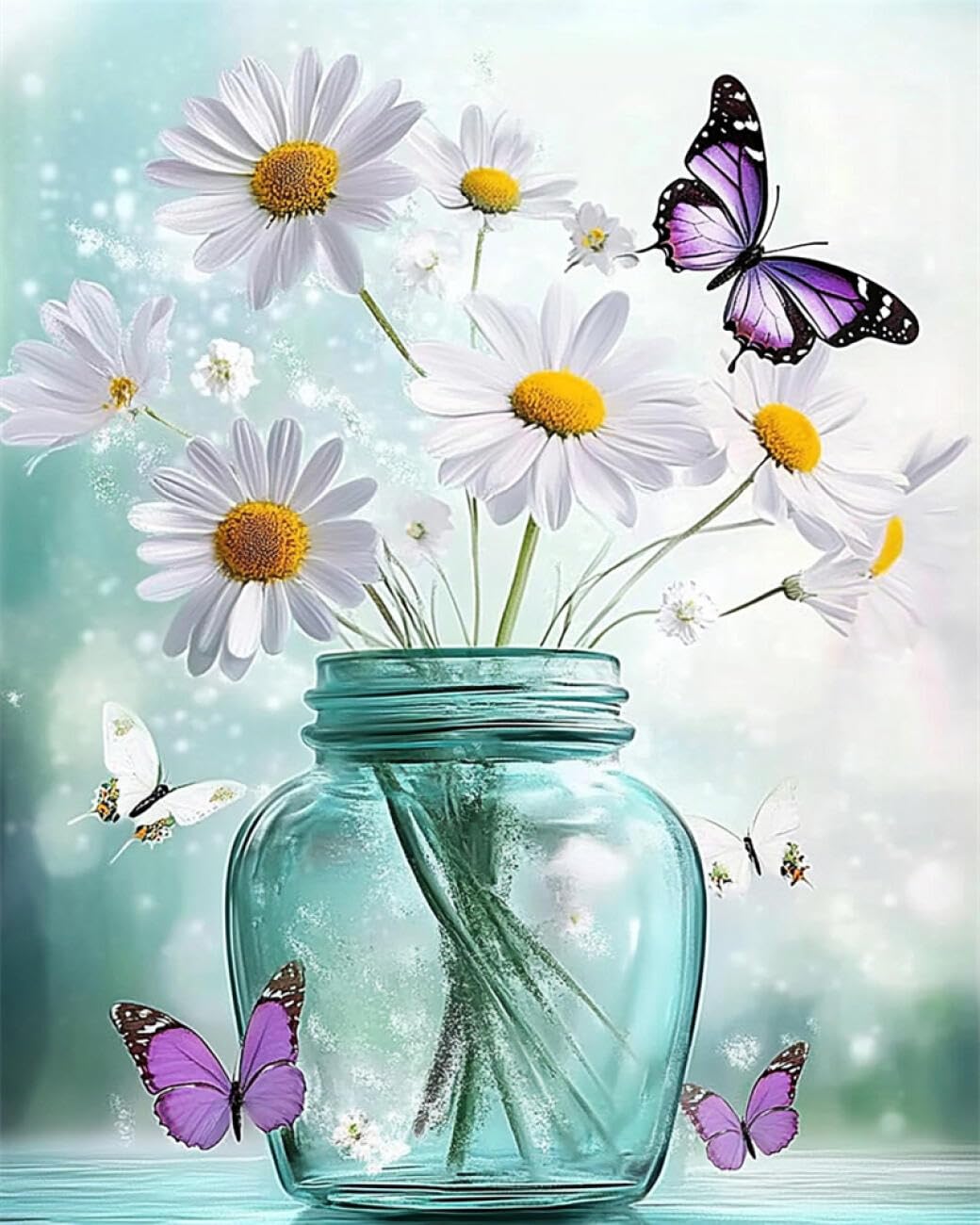 RKFLGEW DIY Bead Embroidery Kits Daisies and Butterflies 30x40cm