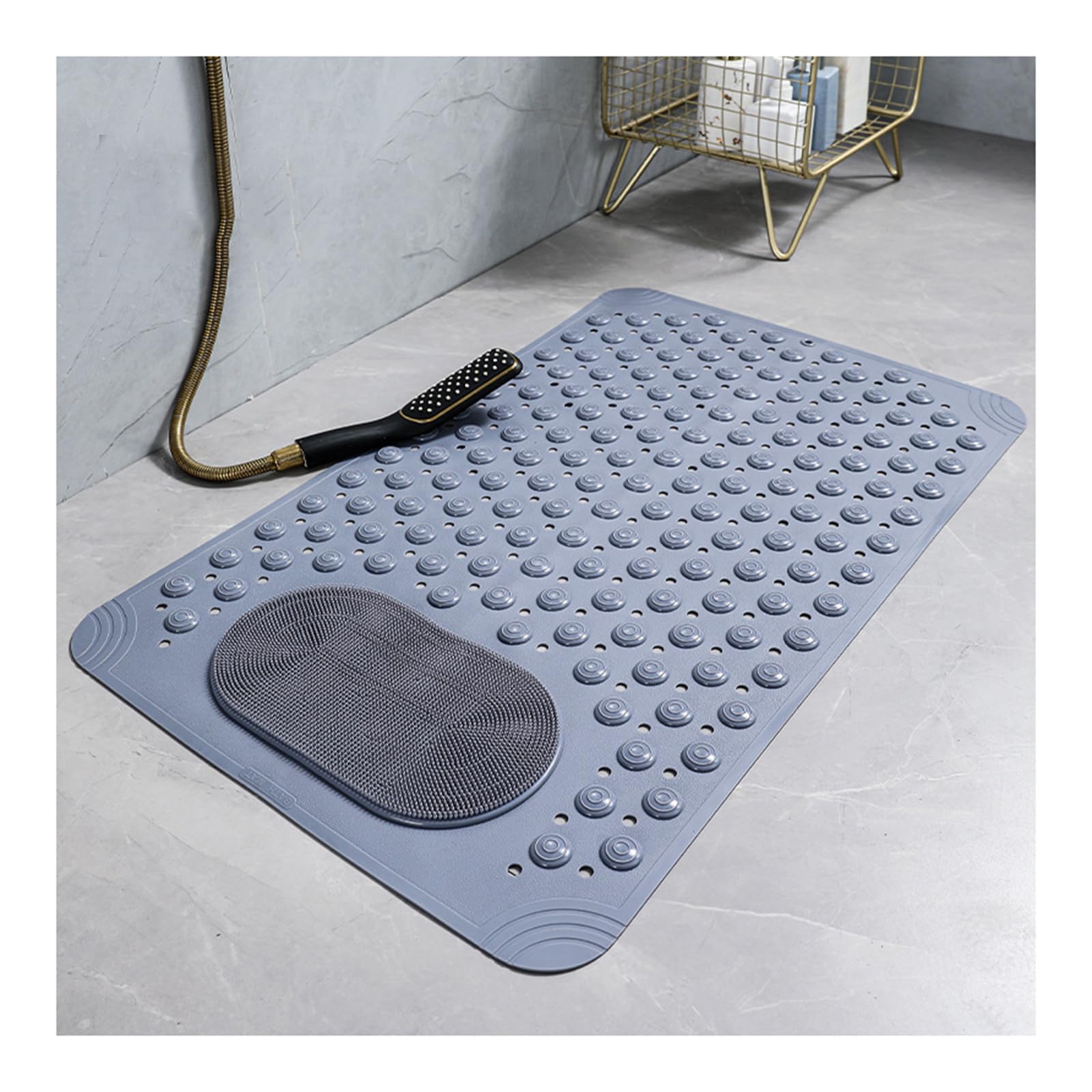 Moderno Alfombra Ducha Antideslizante con Ventosa, Color Liso Alfombra de Bañera Antideslizante con Pincel, PVC Alfombra de Bano Secado Rápido Suave para Los Pies,E,50x80cm/20x31in