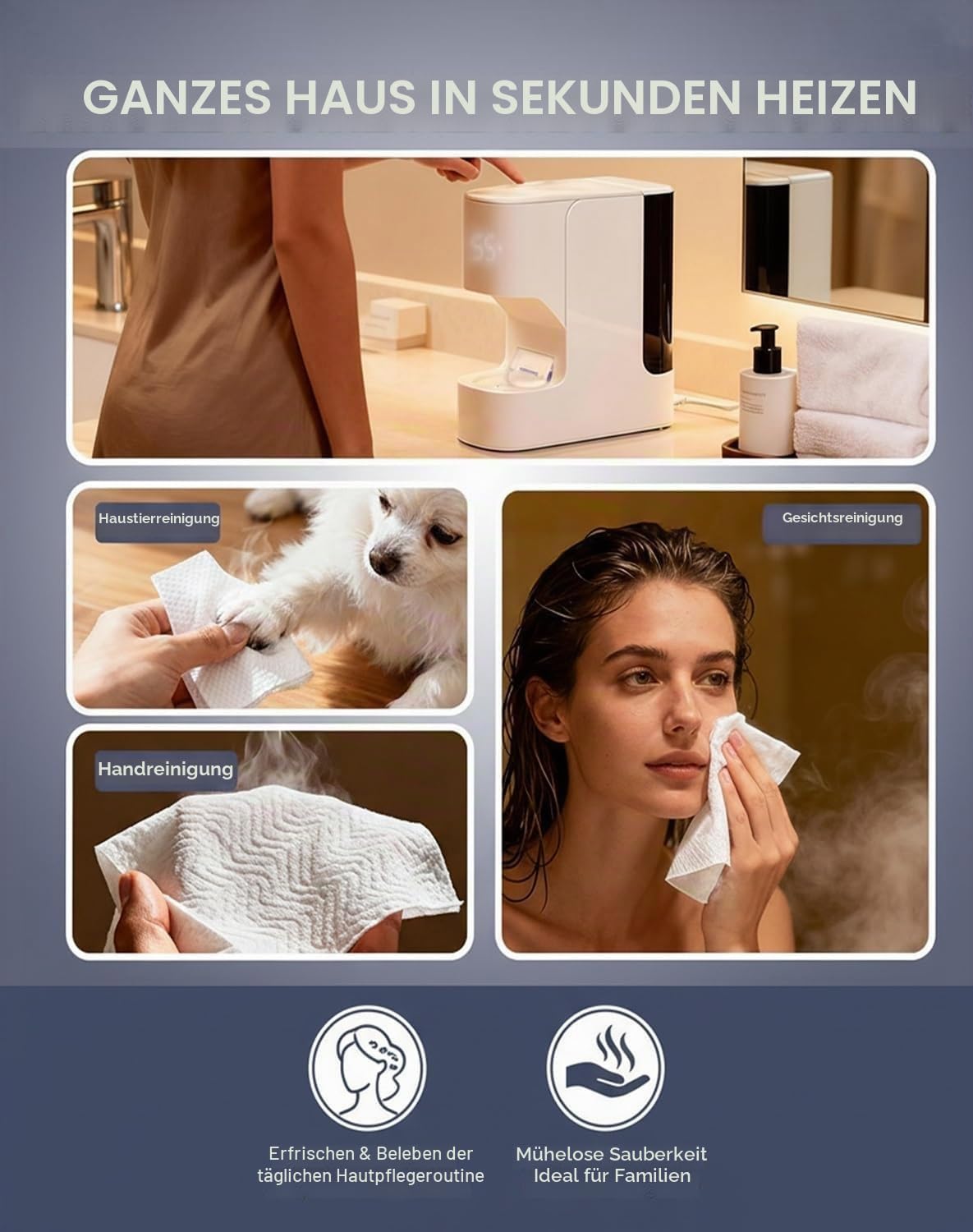 Gesichtshandtuchwärmer für Zuhause, Automatischer Handtuchspender mit 5 Sekunden Abkühlzeit, 55 °c Konstante Temperatur, Intelligente Sprachansagen, Gesichtspflege und Wellness