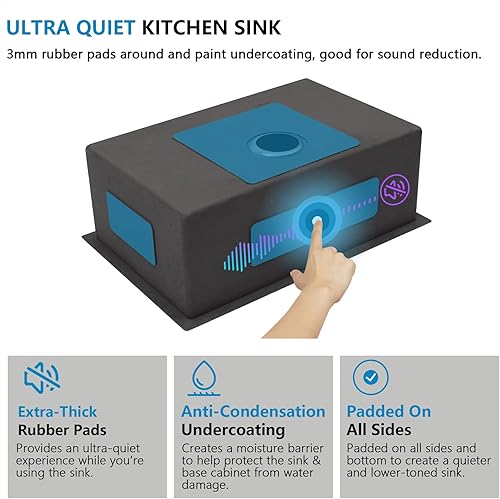 Miniatura 7 de Fregadero de cocina de 27 pulgadas x 18 pulgadas, de acero inoxidable de calibre 16, fregadero profundo de acero inoxidable con accesorios