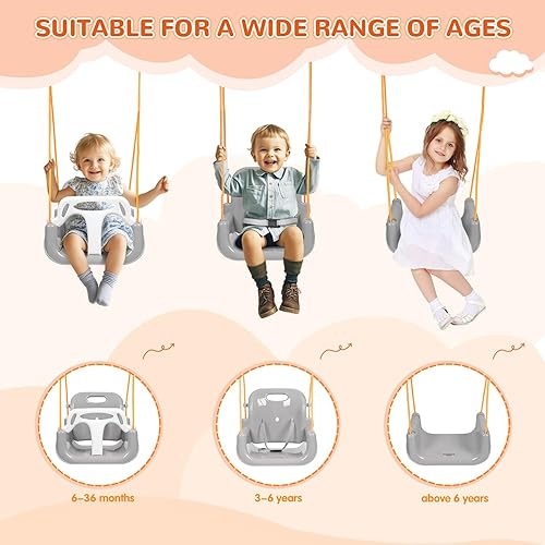 Miniatura 3 de Juego de columpios 3 en 1 para niños pequeños, columpio de bebé para interiores y exteriores, juego de columpios resistentes con soporte de metal