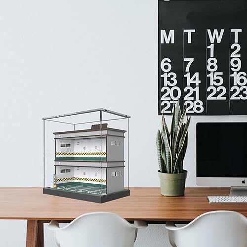 Miniatura 5 de Hot Wheels - Exhibidor de autos a escala 164 con luz LED y cubierta acrílica, ruedas calientes de madera para estacionamiento en 3 pisos con 10