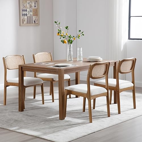 Miniatura 8 de CIMOTA Juego de 2 sillas de comedor modernas de mediados de siglo, sillas de comedor de ratán con respaldo de bastónmarco de madera negra, sillas de