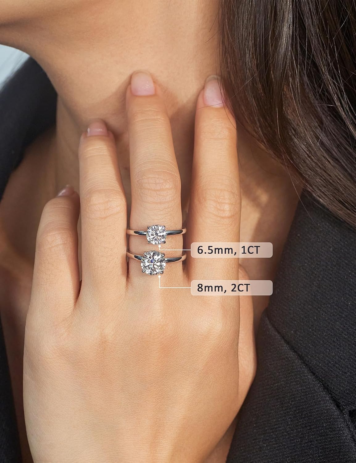 IMOLOVE Moissanite Engagement Ring for Women, 1-2CT Round Cut Hidden Halo Bridal Ring with D Color VVS1 Stone, 18K White Gold Plated Sterling Silver